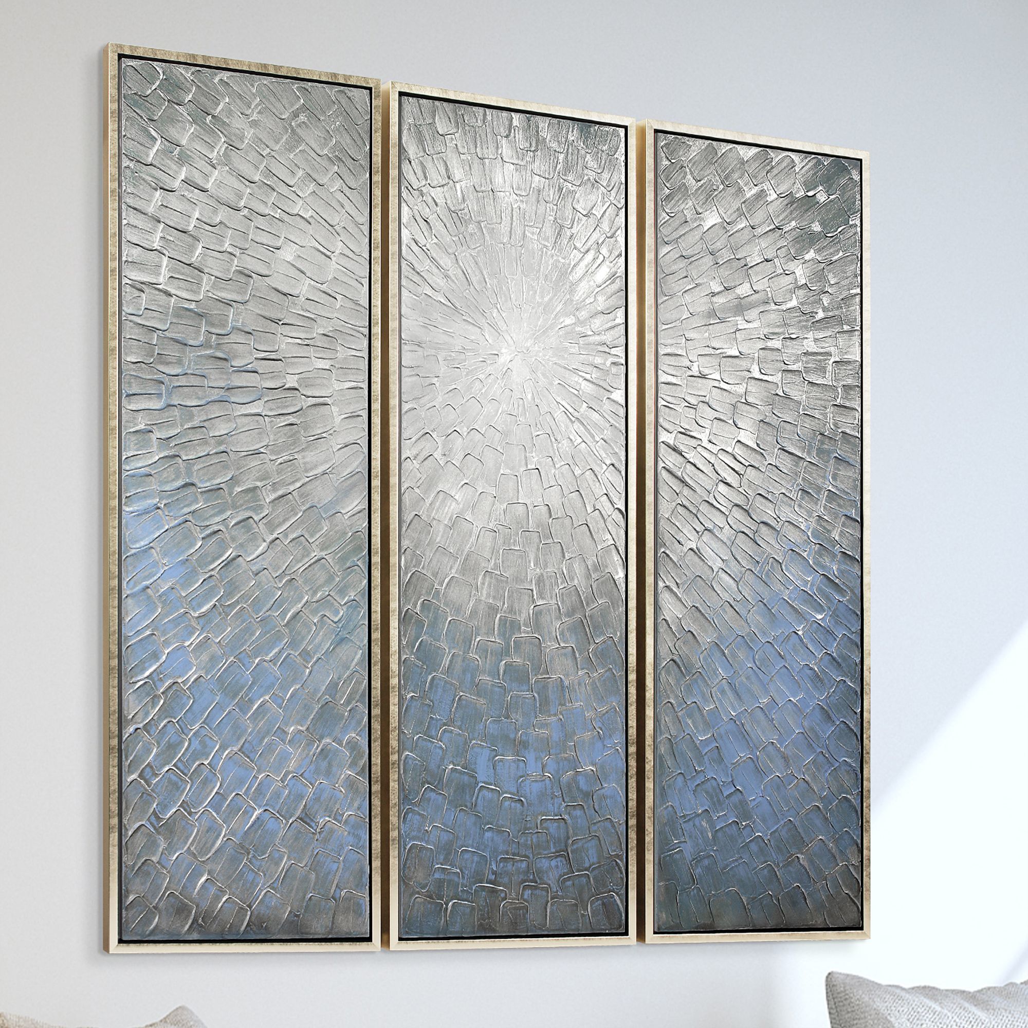 Silver Ice 60" High Metallic 3Piece Framed Canvas Wall Art Set