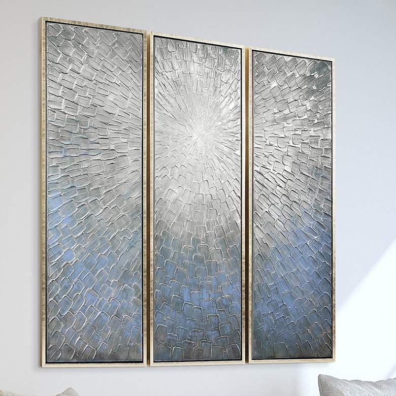 Silver Ice 60&quot;H Metallic 3-Piece Framed Canvas Wall Art Set