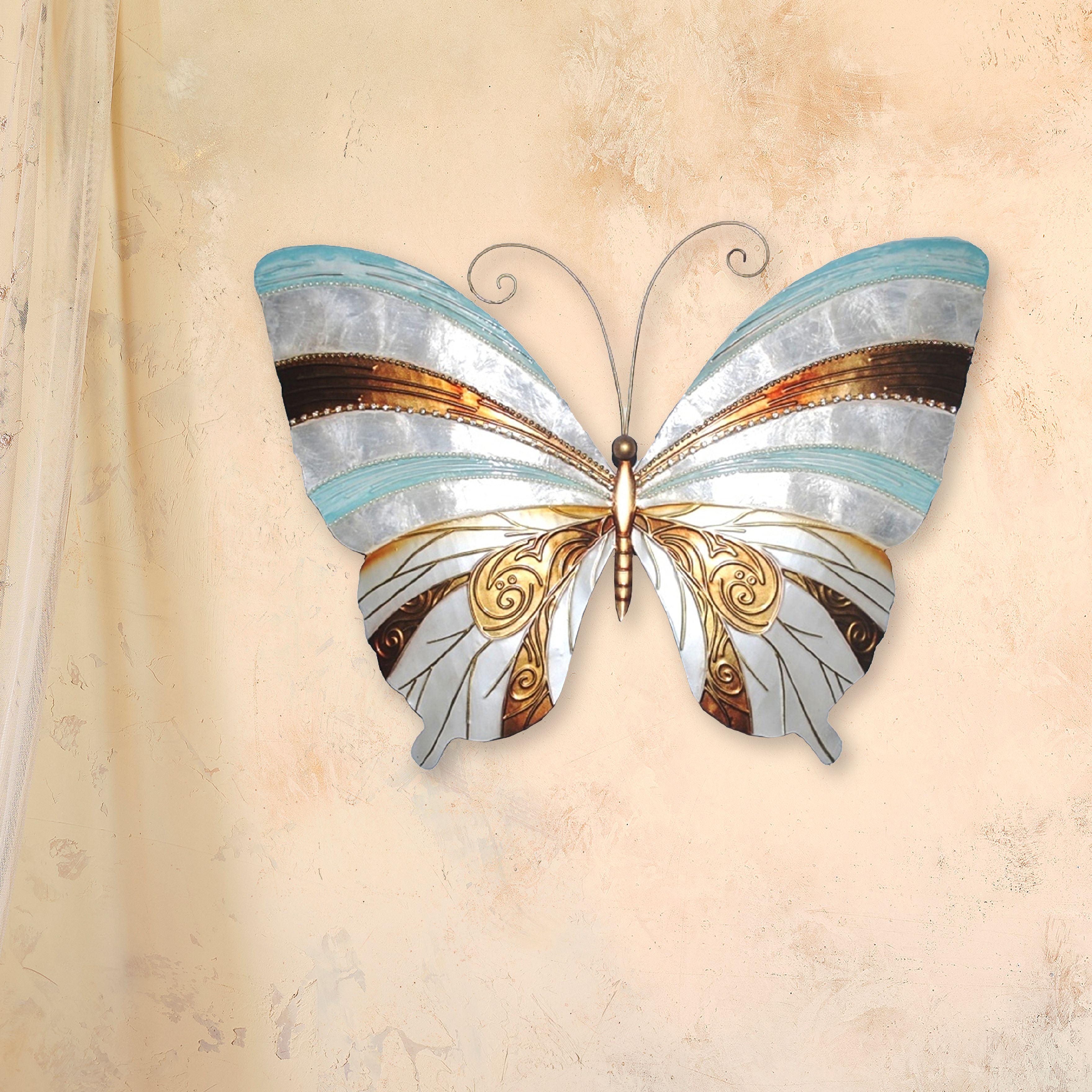Eangee Butterfly 18" Wide Blue Pearl and Copper Wall Decor