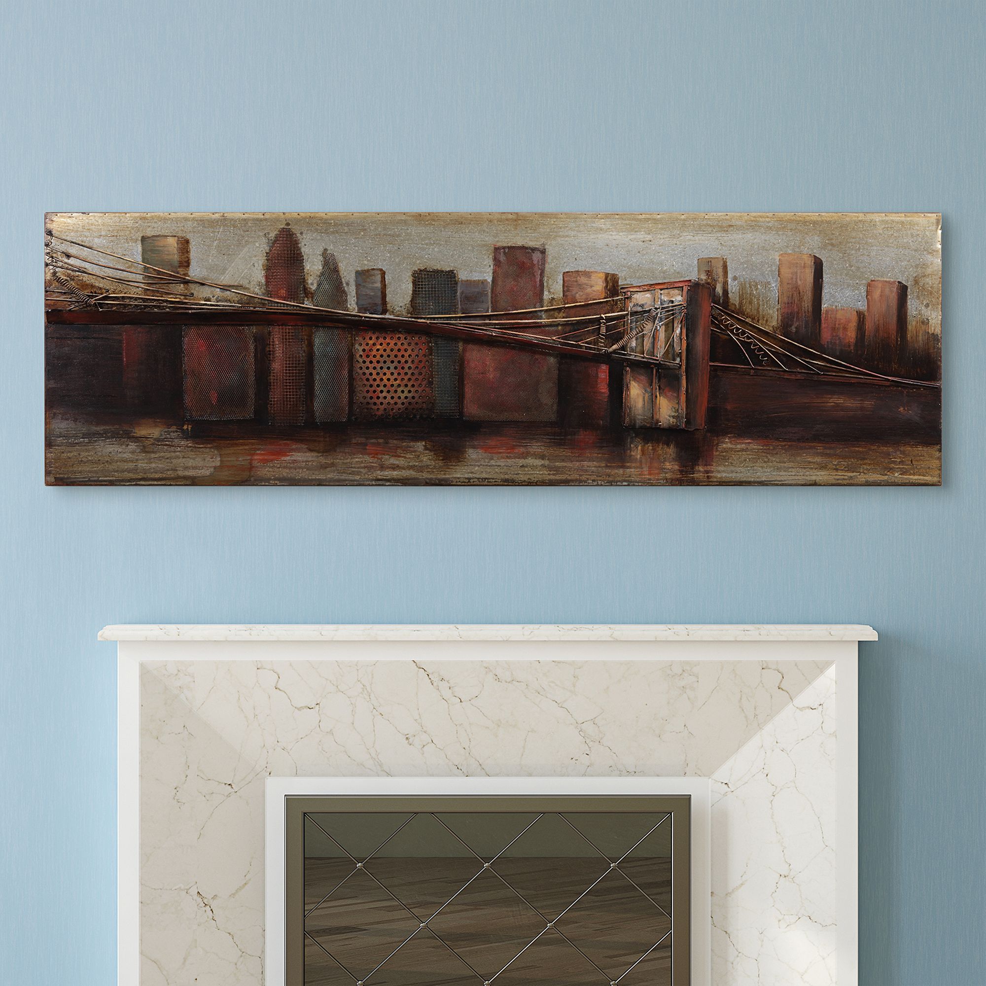 Bridge to the City 1 72" Wide Mixed Media Dimensional Wall Art