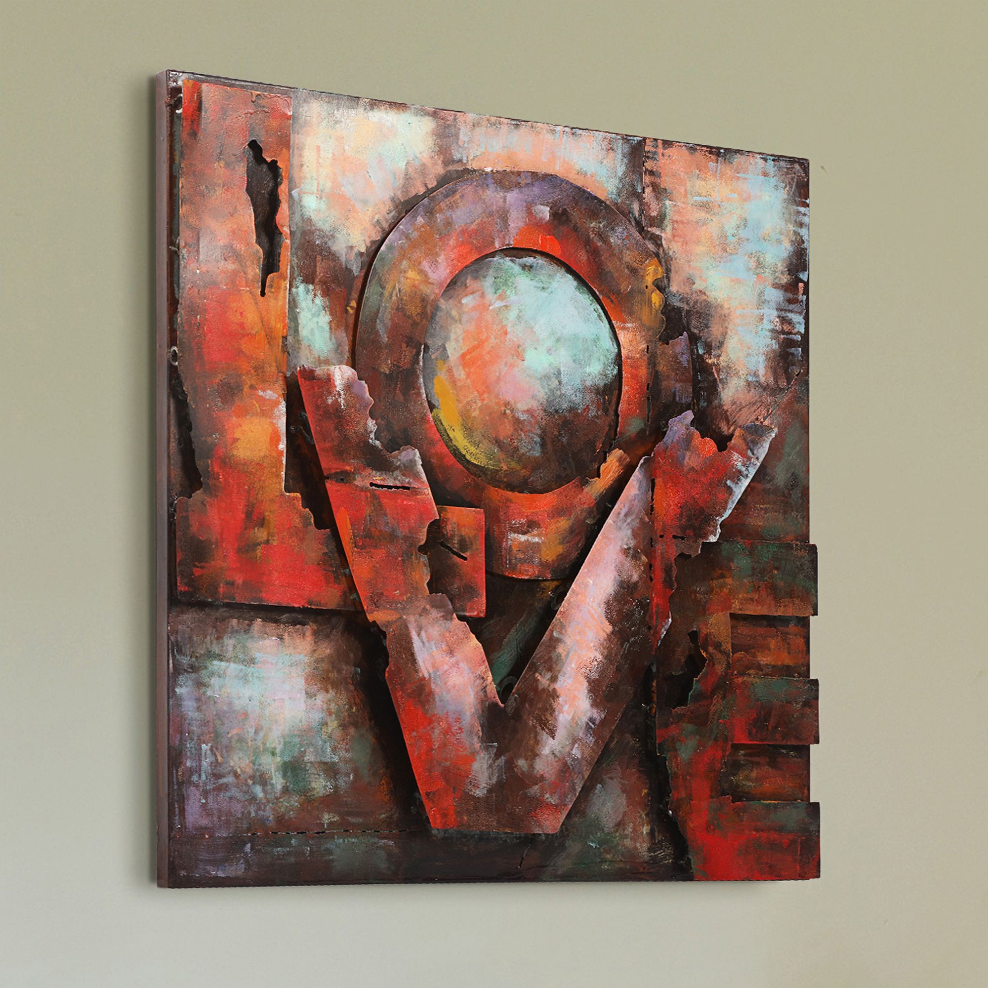 Love 32" Square Mixed Media Metal Dimensional Wall Art