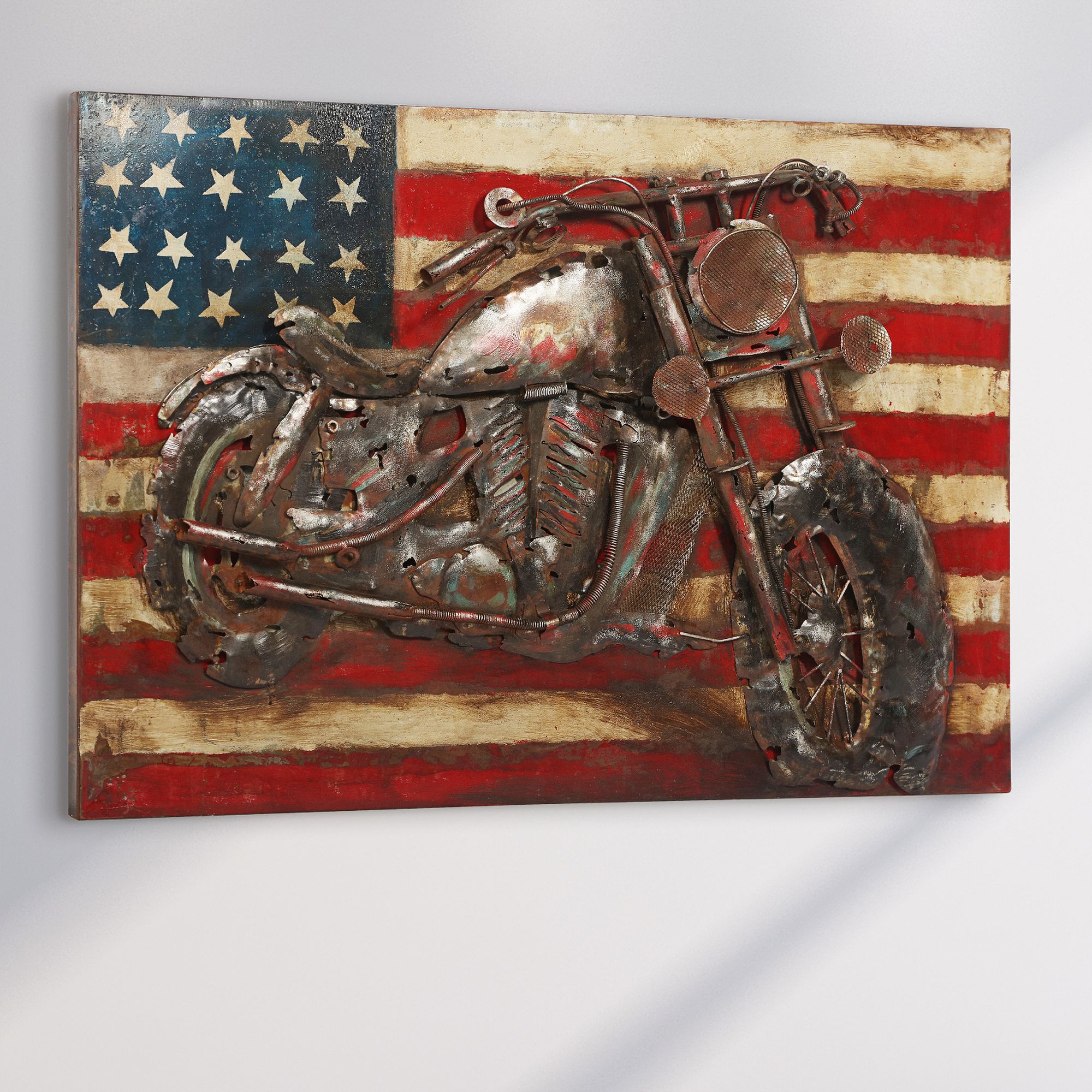 Motorcycle 3 48" Wide Mixed Media Metal Dimensional Wall Art