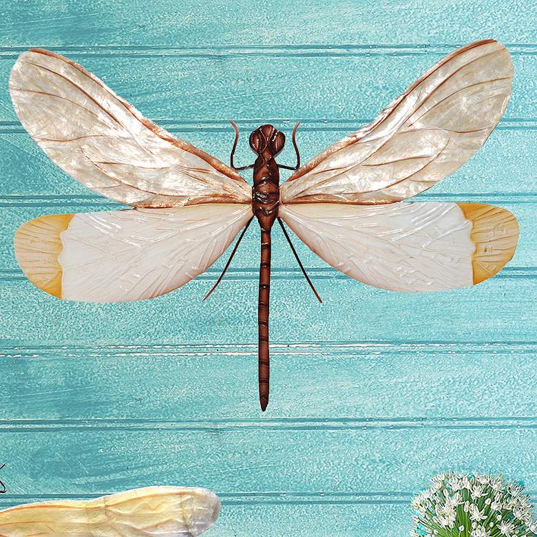 Image 1 Eangee Dragonfly 12"W White and Brown Capiz Shell Wall Decor
