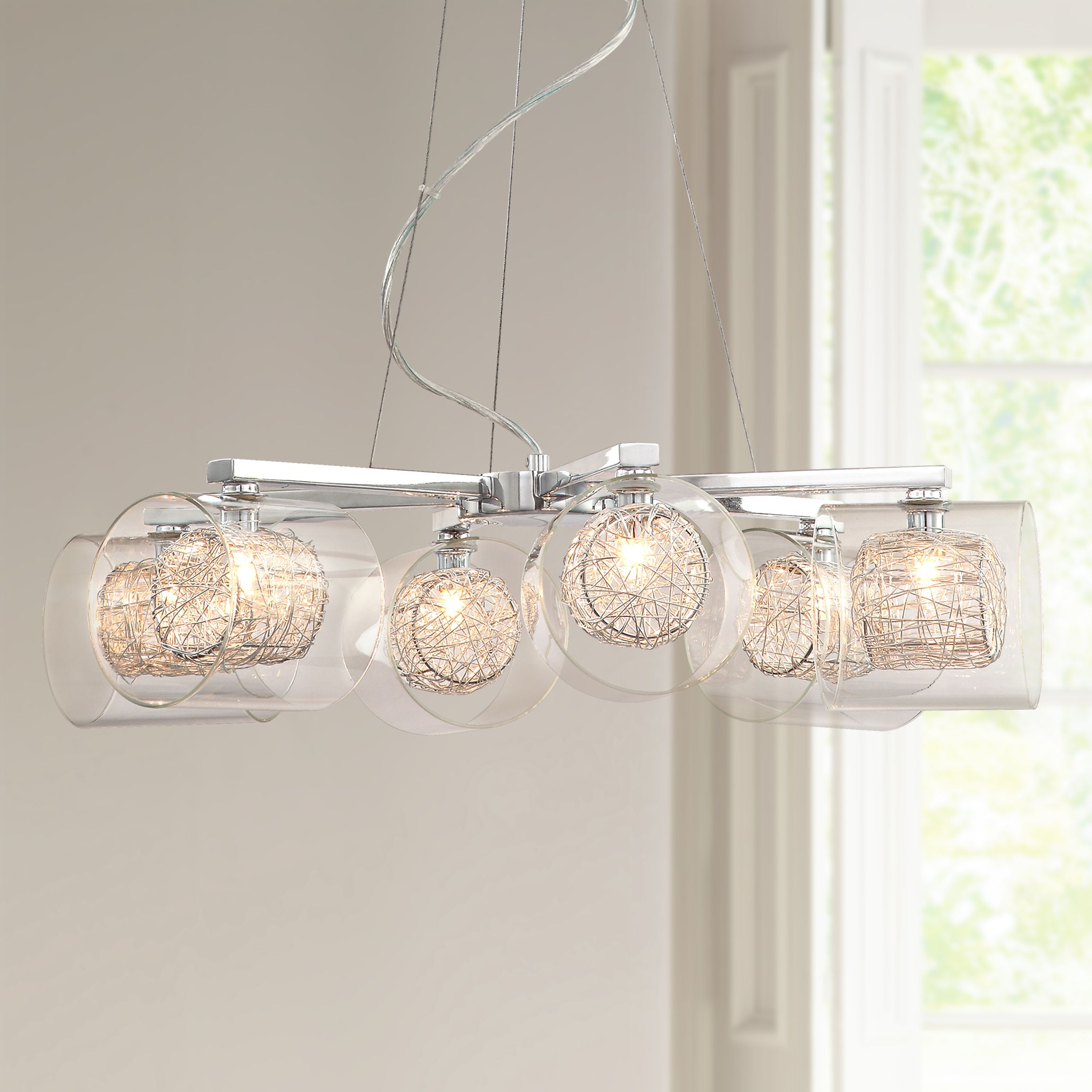 Possini Euro Design Wire and Glass Cylinder Chandelier