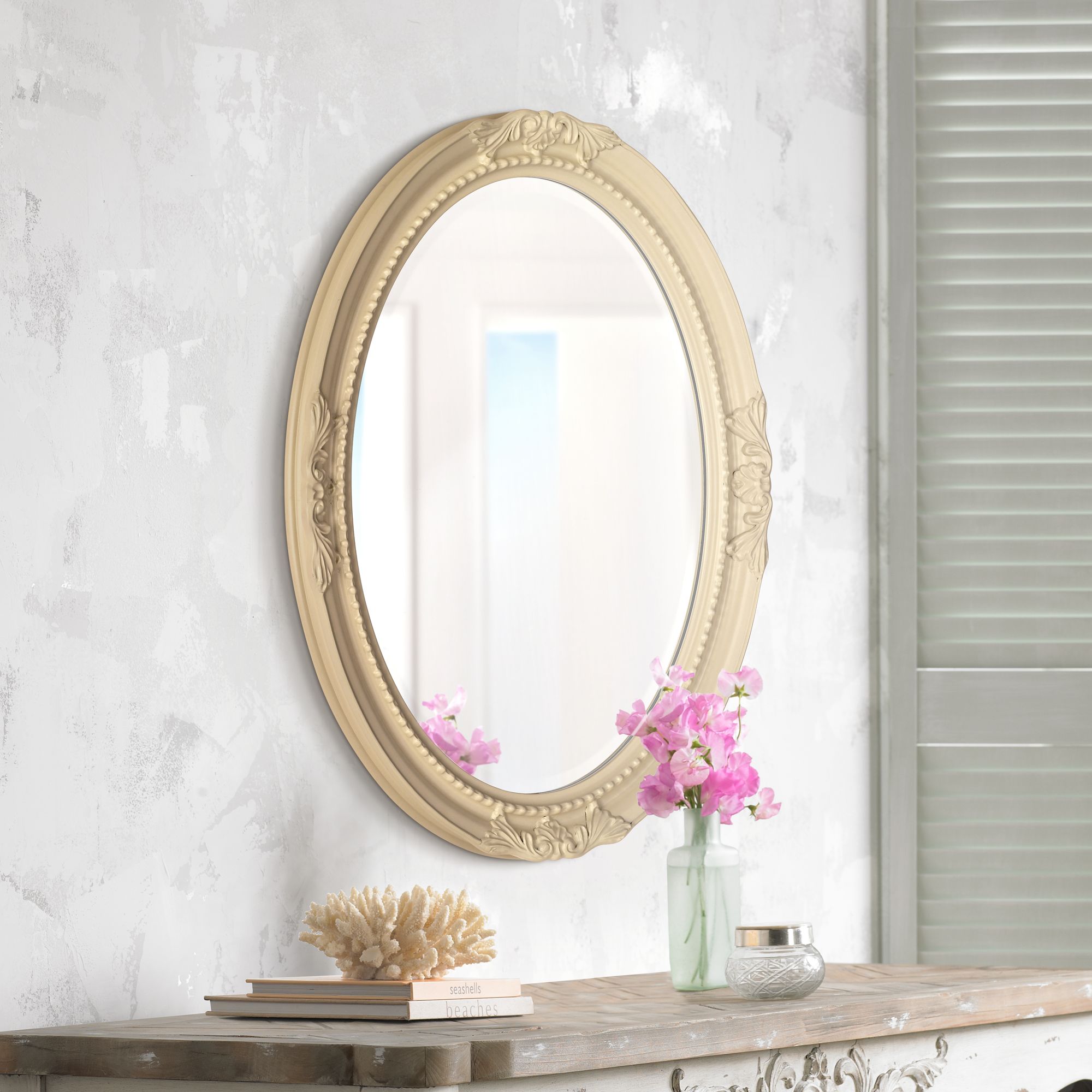 Emma Glossy White 25" x 33" Oval Wall Mirror