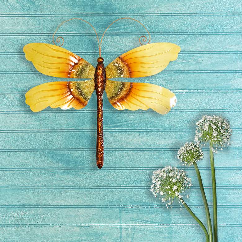 Eangee Dragonfly 14&quot; Wide Sunflower Capiz Shell Wall Decor