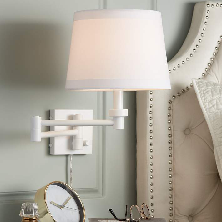 Vero White Plug In Swing Arm Wall Lamp, Plug In Swing Arm Sconce