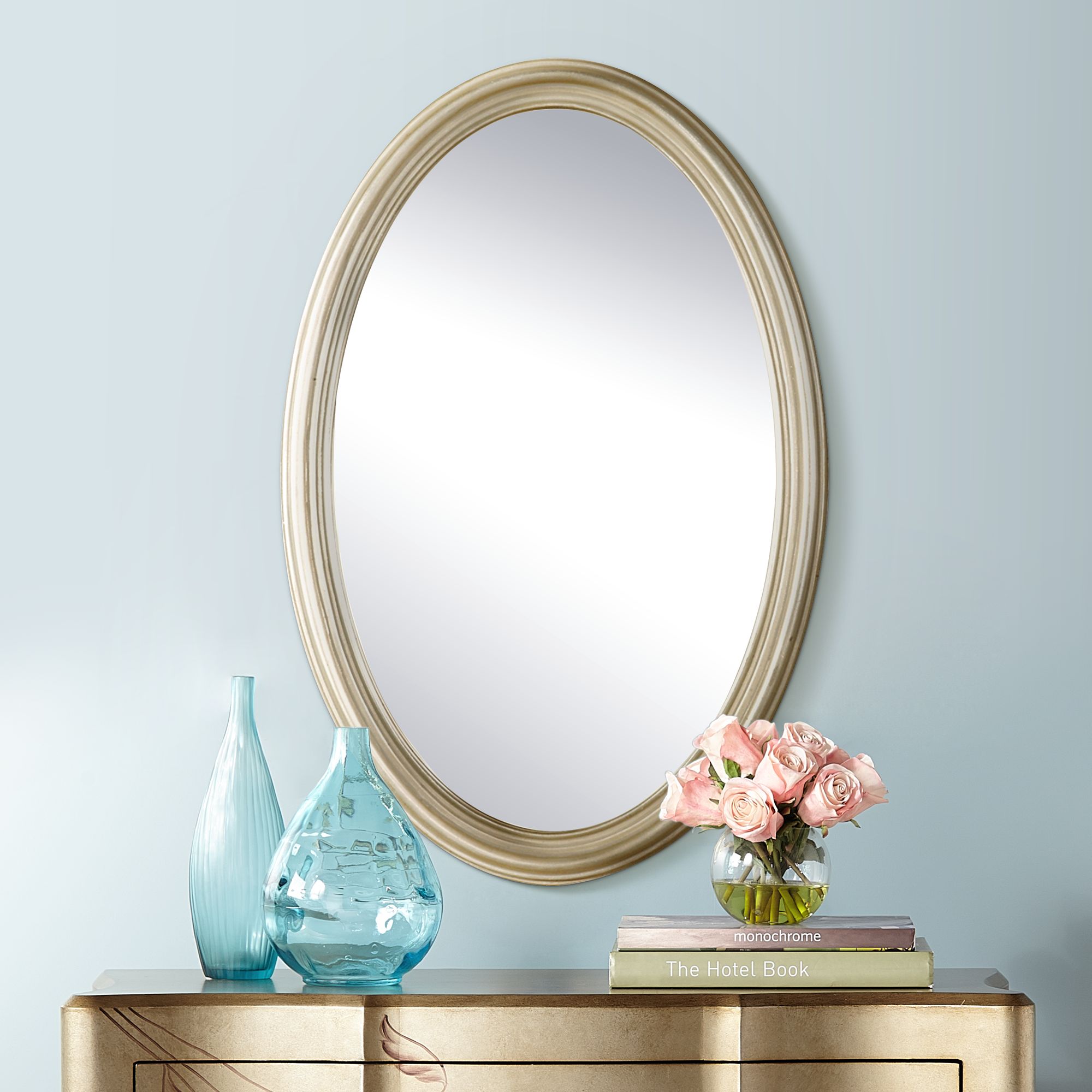 Uttermost Franklin Antique Silver 21" x 32" Oval Wall Mirror 08307