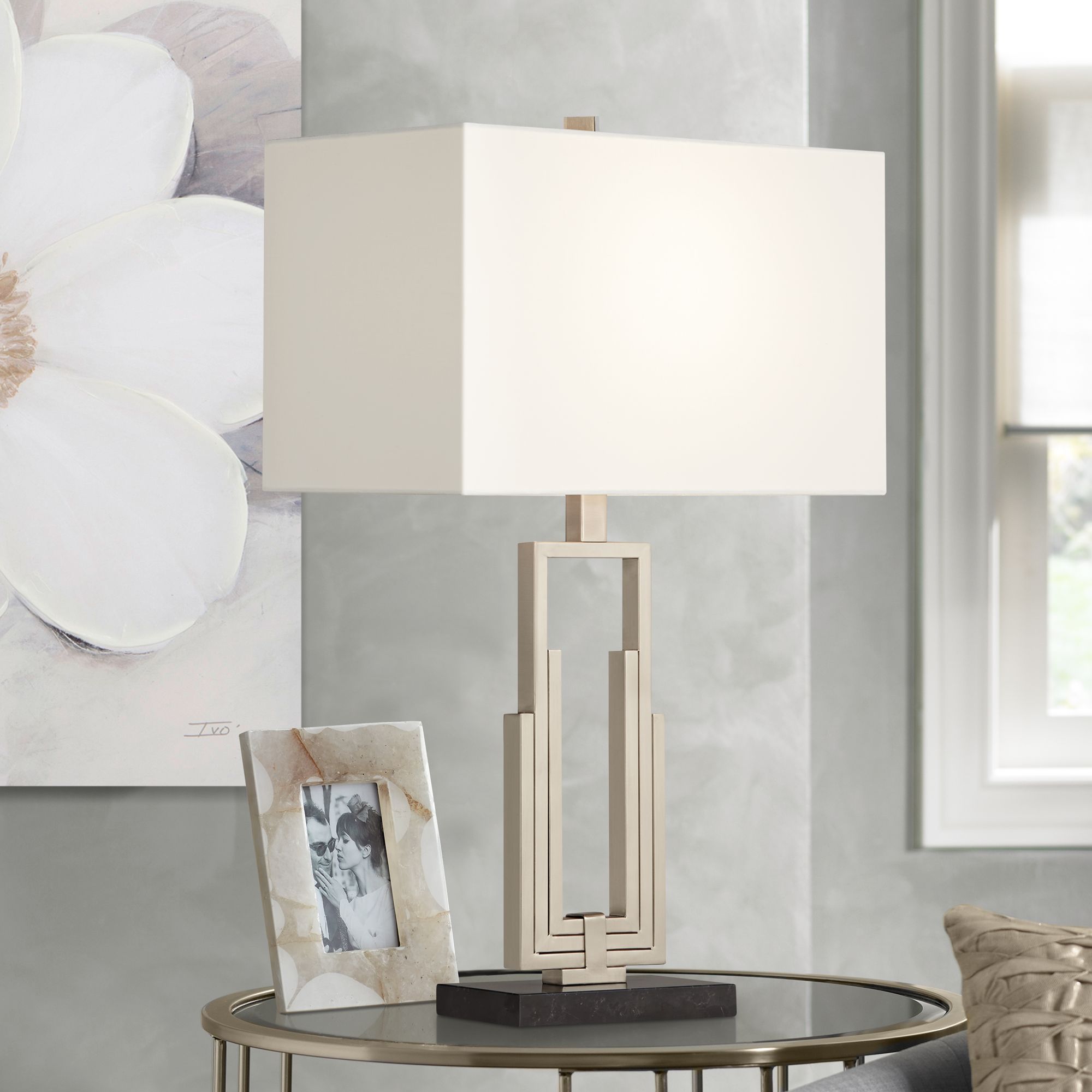 Possini Euro Sonia Metal and Marble Table Lamp