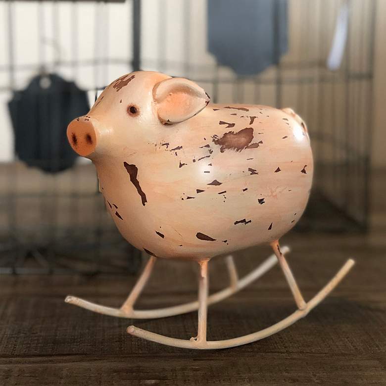 Eangee Rustic Rocking Pig 7&quot; Wide Metal and Wood Figurine