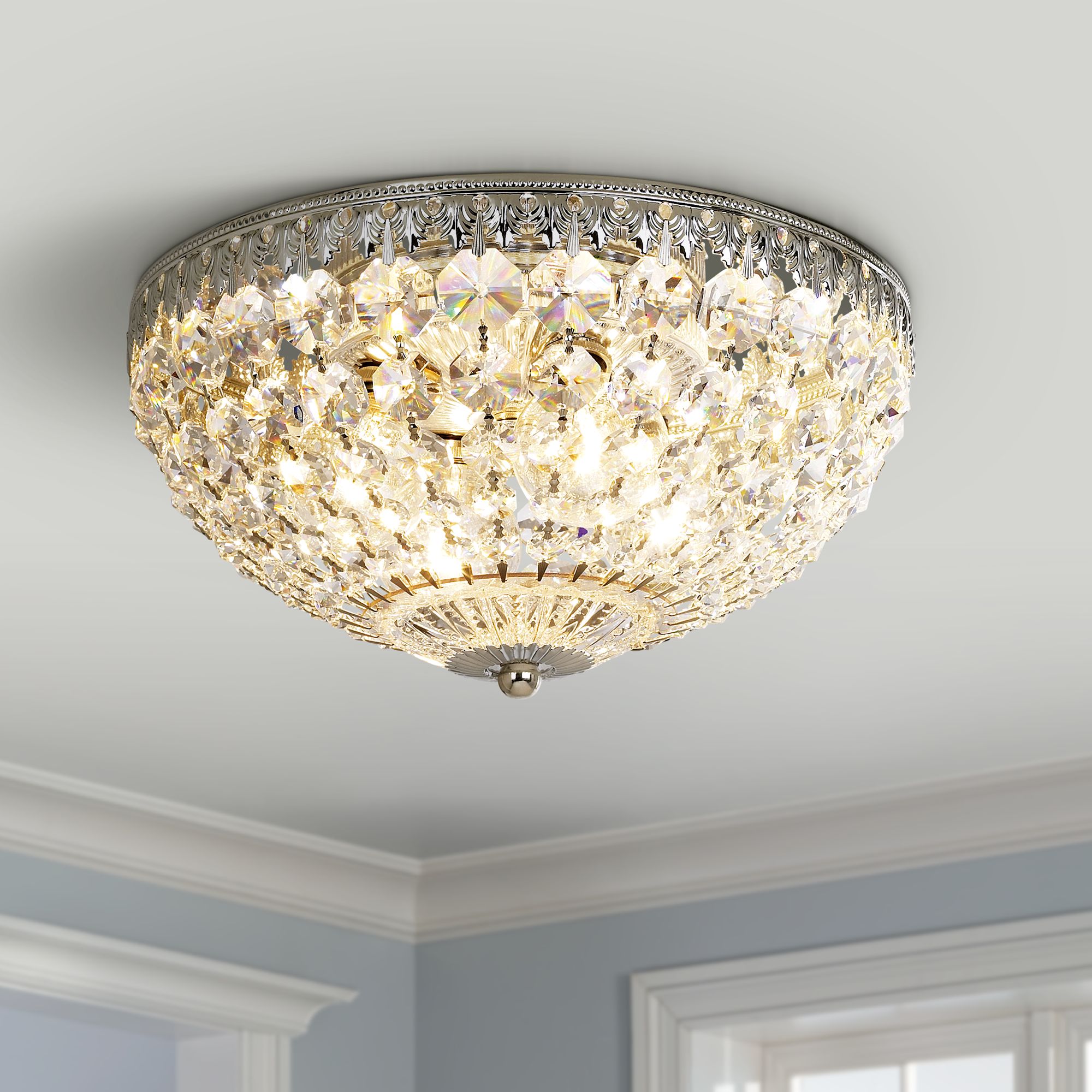 Schonbek 10" Wide Silver Crystal Flushmount