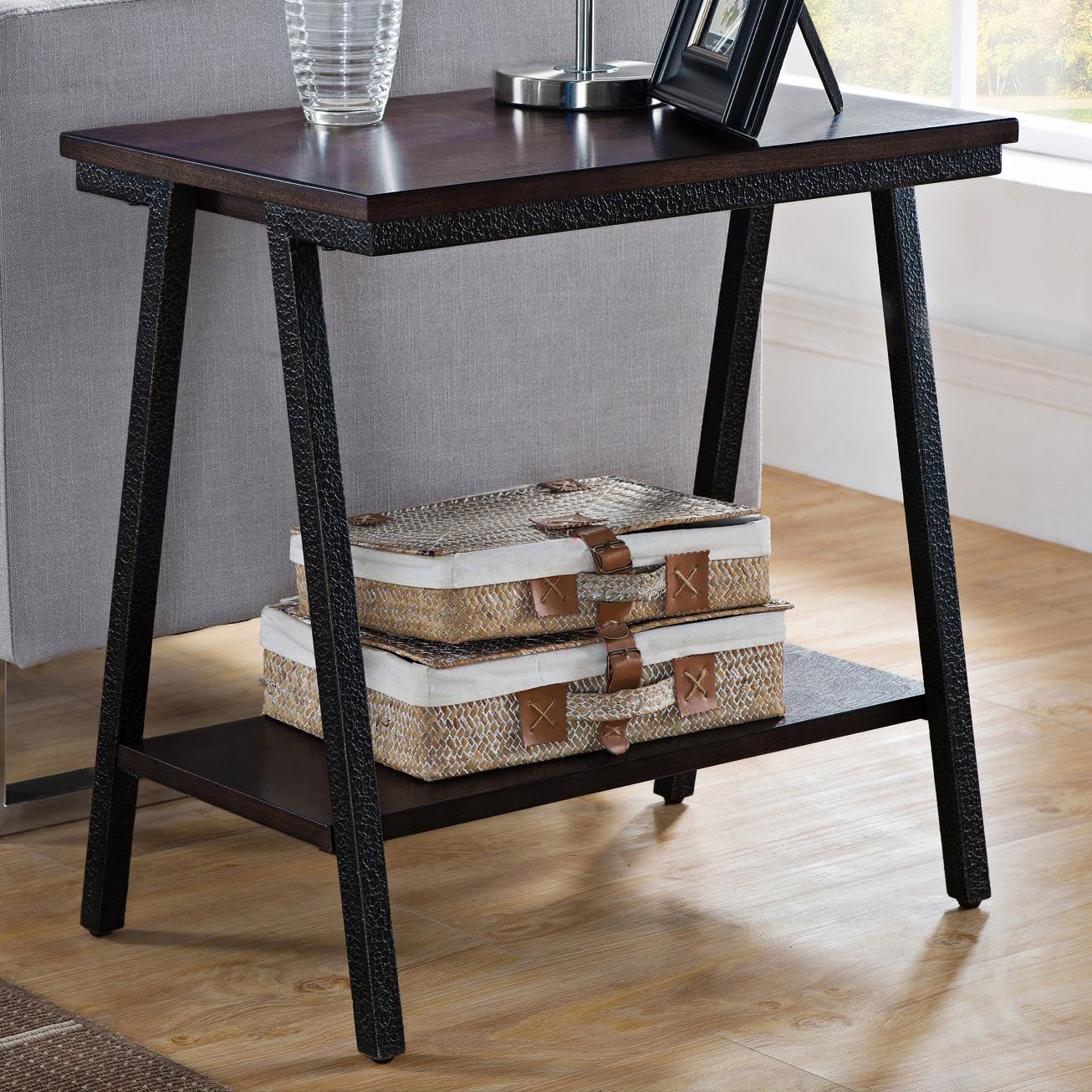 Empiria 24" Wide Hand-Finished Walnut Narrow Chairside Table