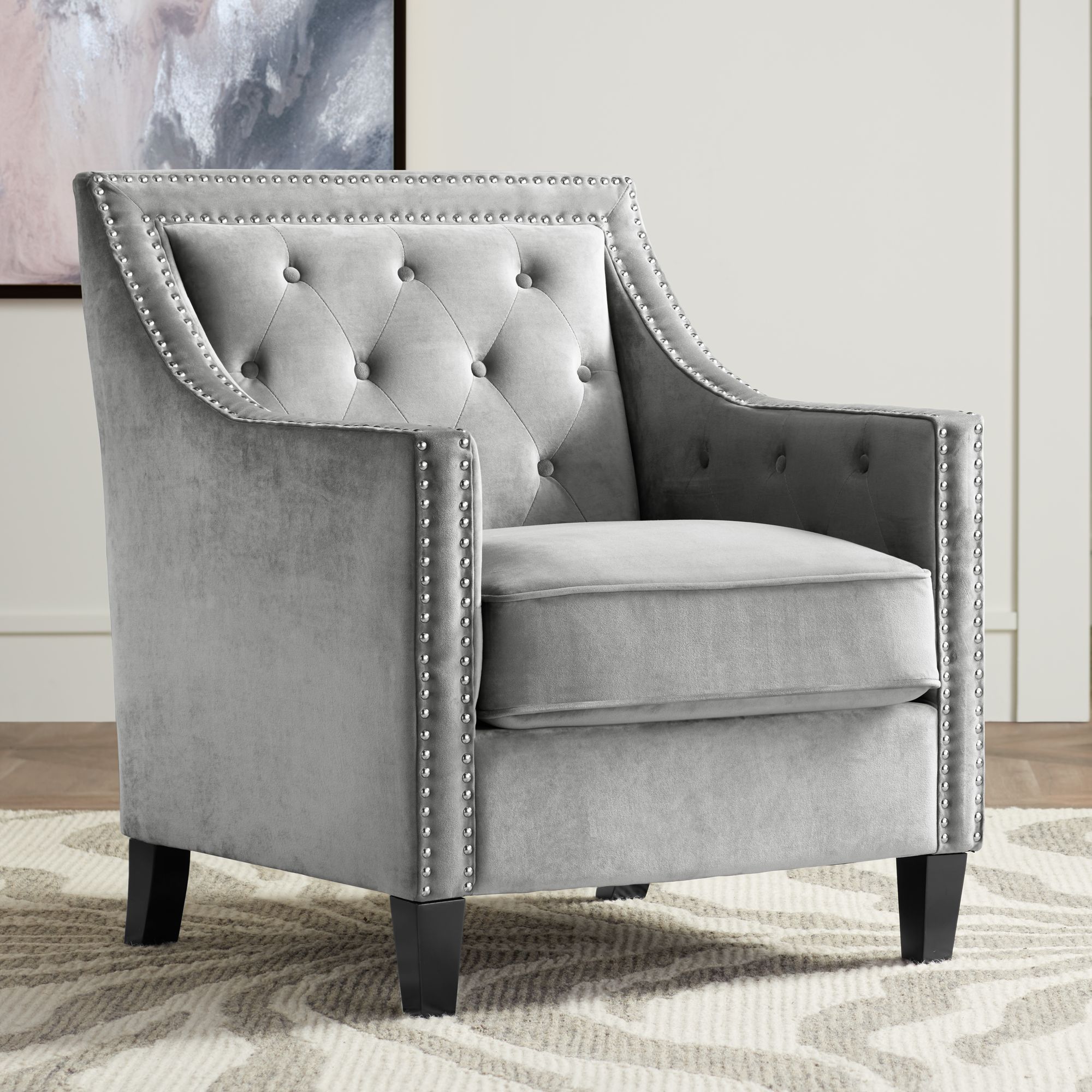Tiffany Gray Tufted Armchair – Elegant Upholstered Accent Chair
