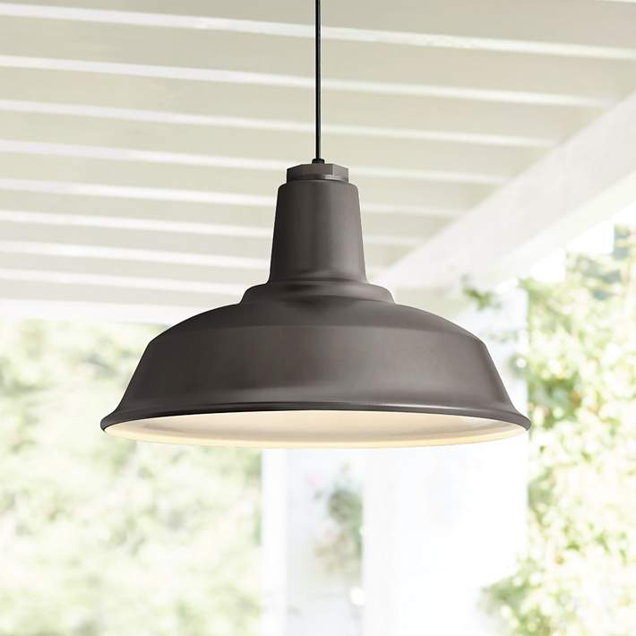 Heavy Duty 16 W Textured Bronze Outdoor Hanging Light
