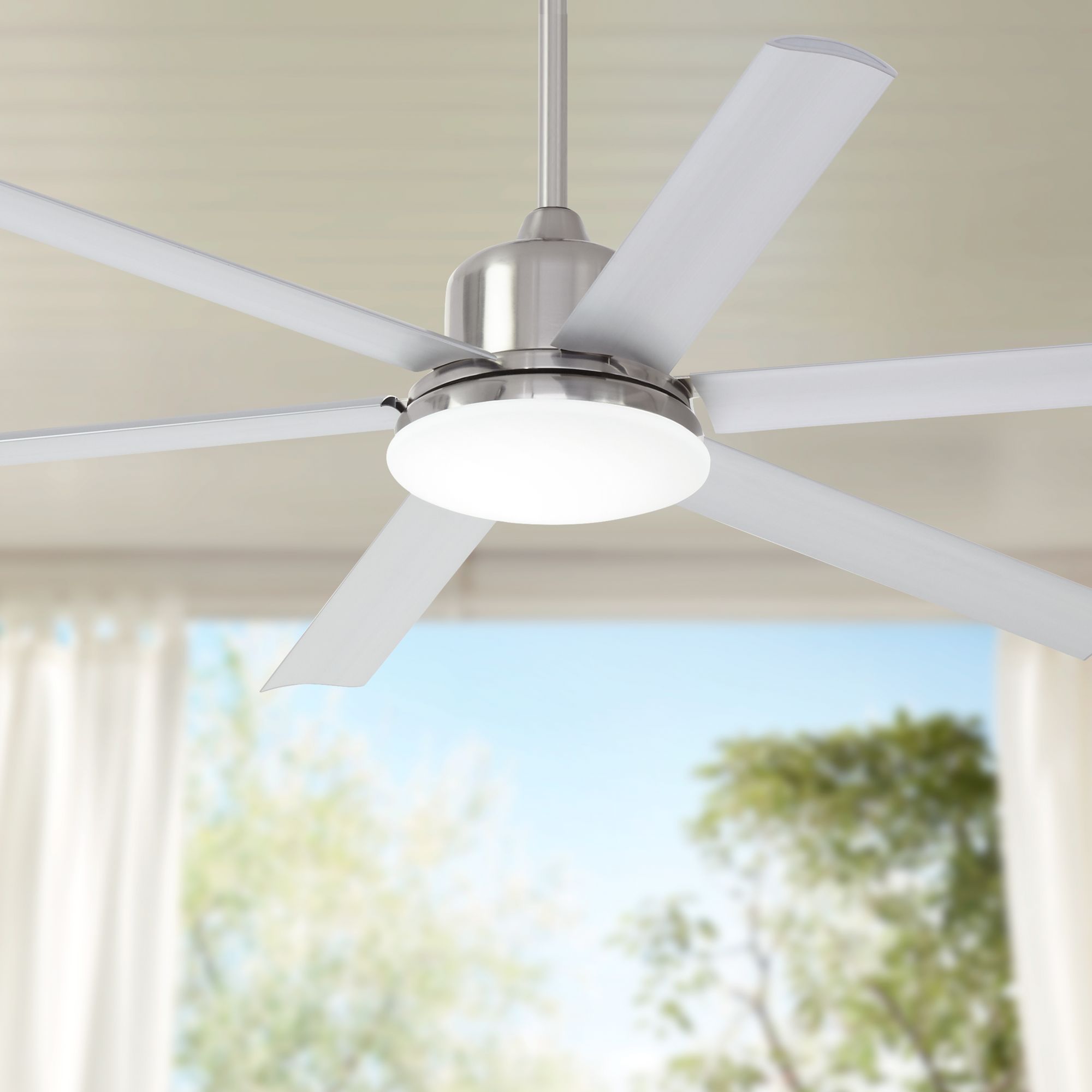 60" Casa Arcade Brushed Nickel Damp LED Ceiling Fan