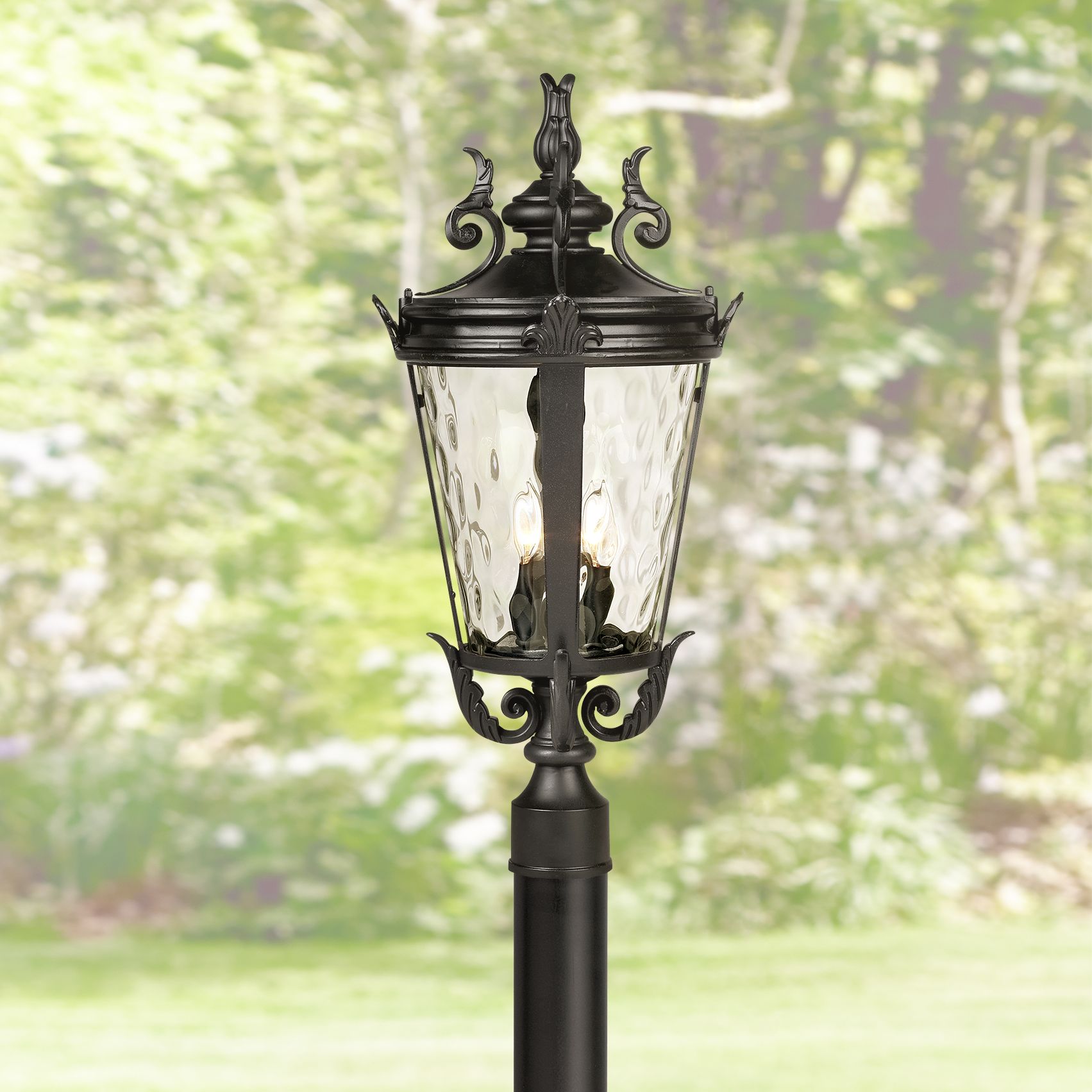 Casa Marseille 107" High Black Post Light with Burial Pole