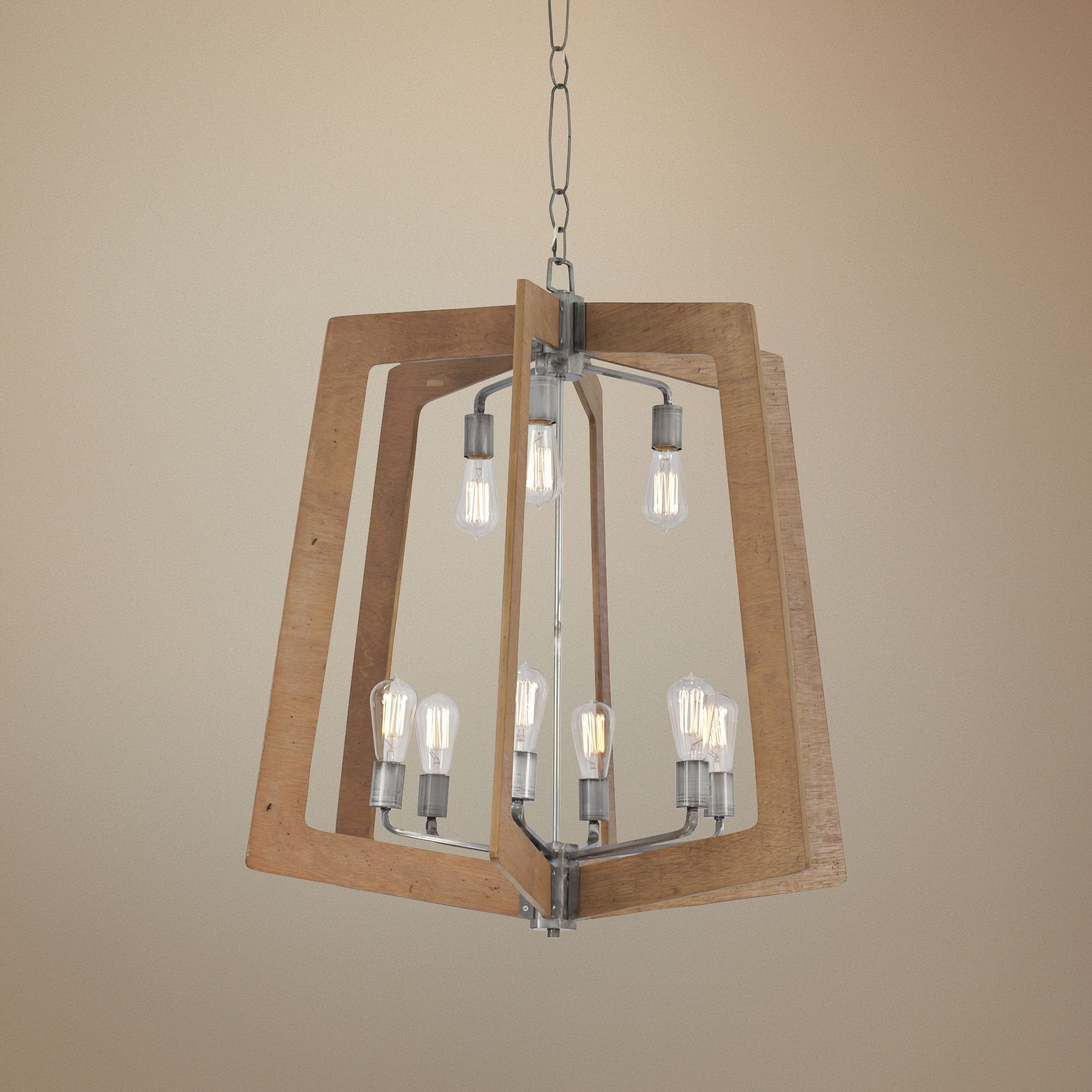 Varaluz Lofty 30" Wide Wheat Wood and Steel 9-Light Chandelier