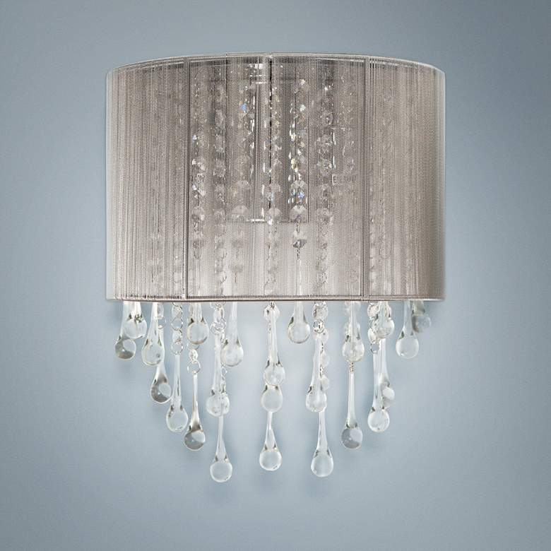 Image 1 Avenue Beverly Dr. 14" High Taupe Silk String Wall Sconce