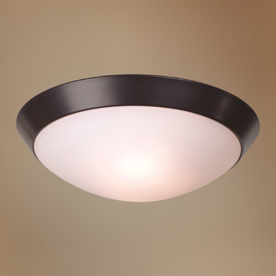 Bronze with Frosted Glass 15" Wide Flushmount Ceiling Light   #12589