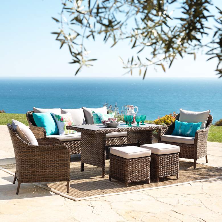 Woodlake Brown Wicker 6 Piece Outdoor Seating Set