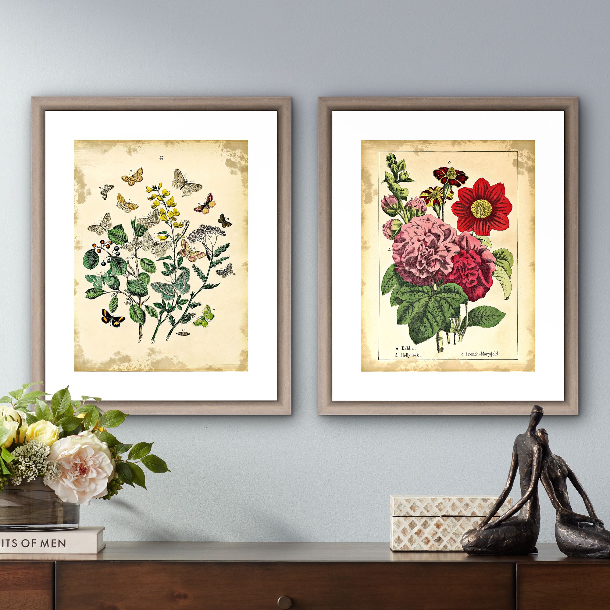 Vintage Botanicals 22"H 2-Piece Framed Giclee Wall Art Set