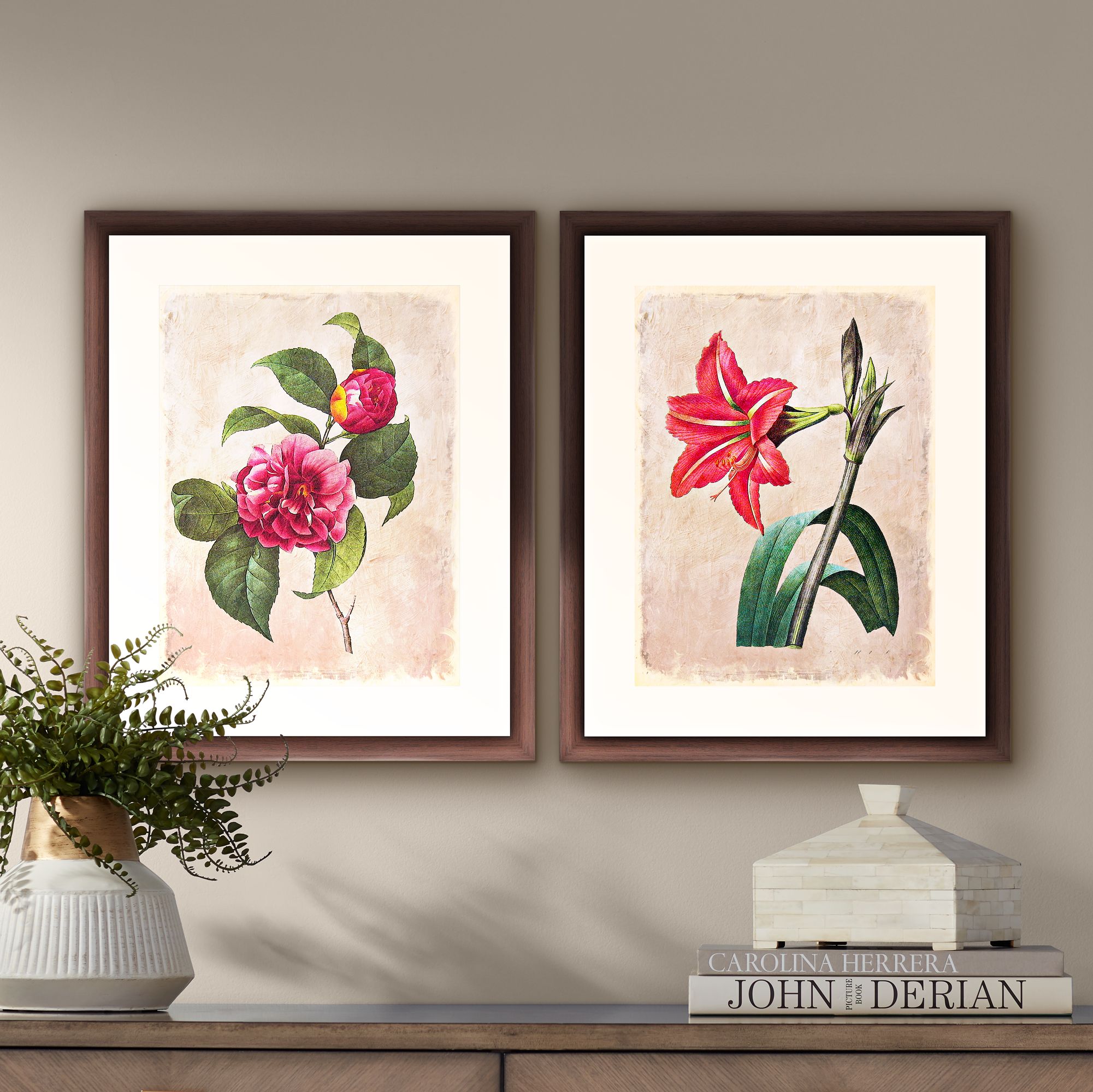 Floral Vintage Still Life 22" High 2-Piece Framed Wall Art Set