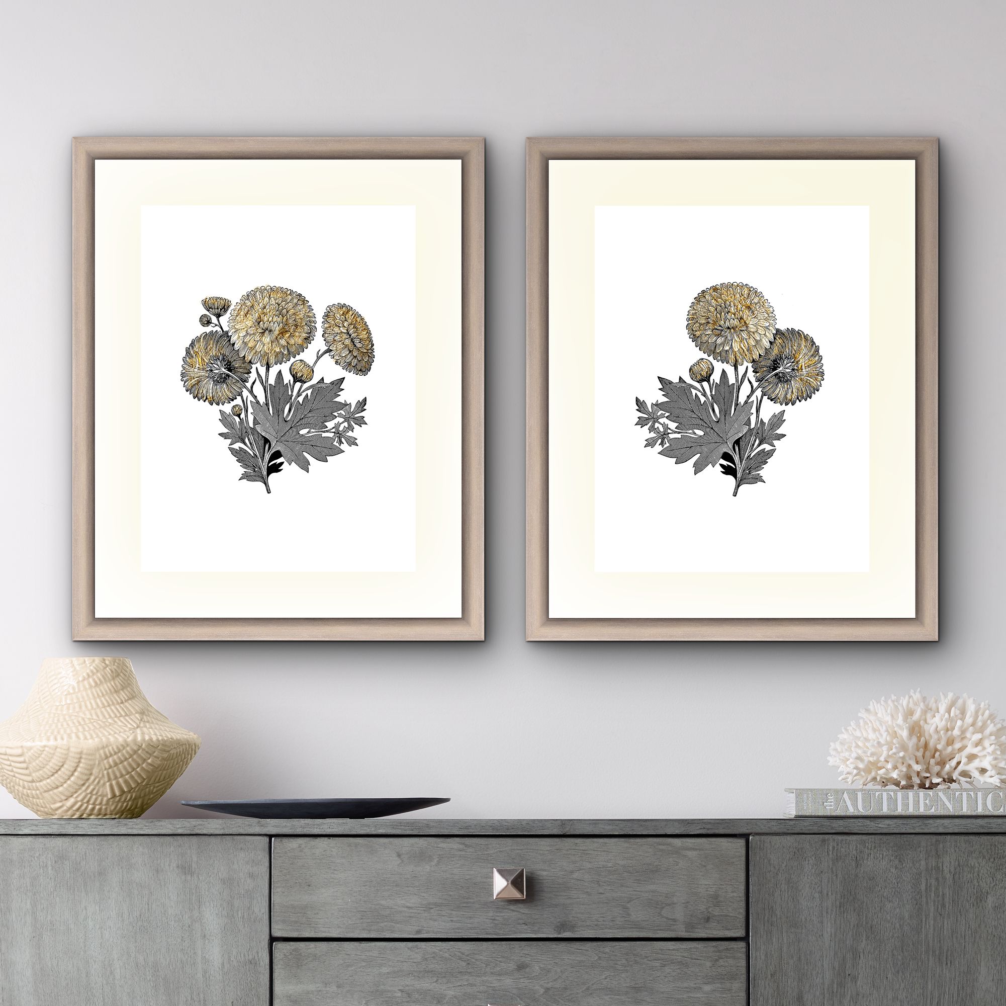 Botanical 22" High 2-Piece Framed Giclee Wall Art Set