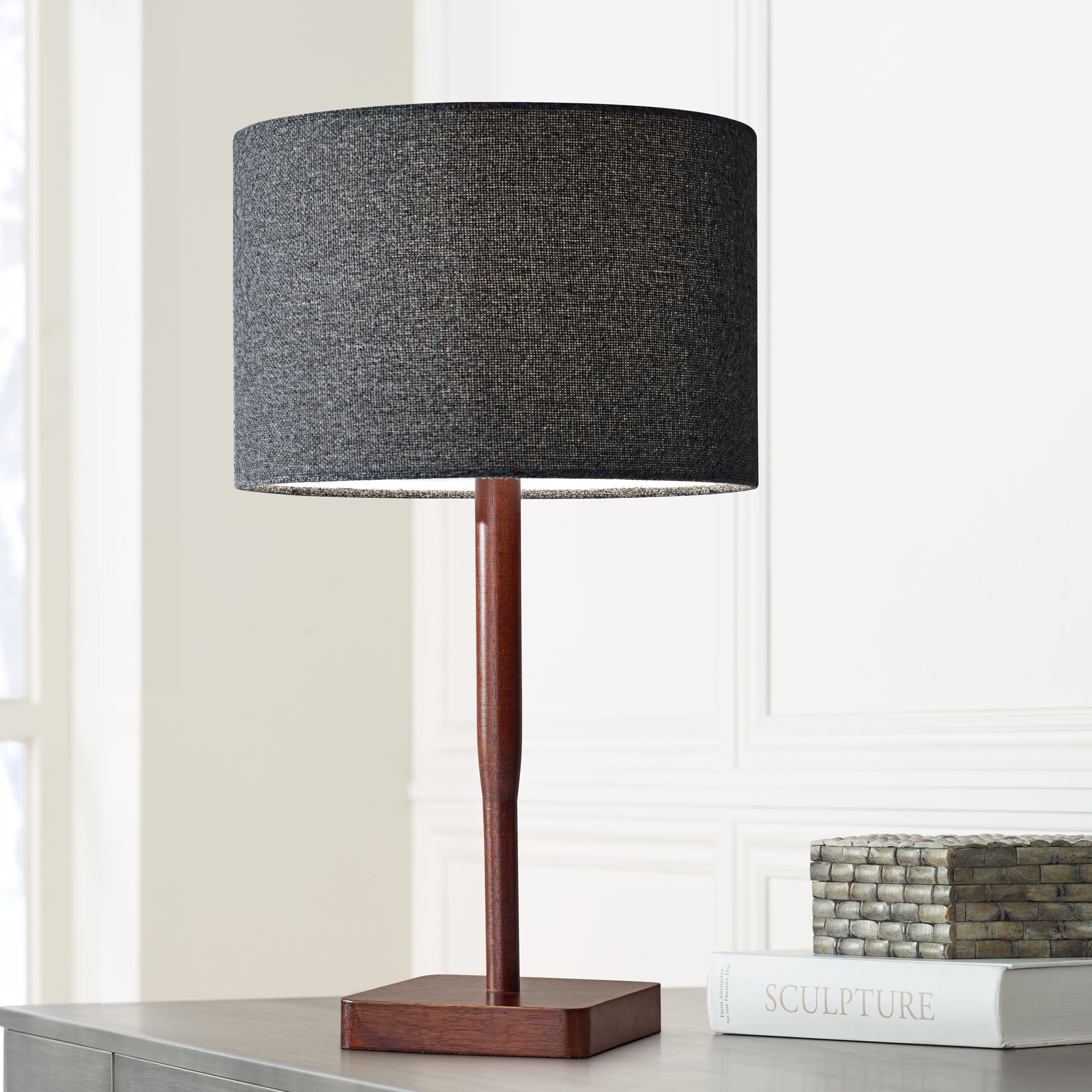 Ellis Walnut and Gray Modern Table Lamp