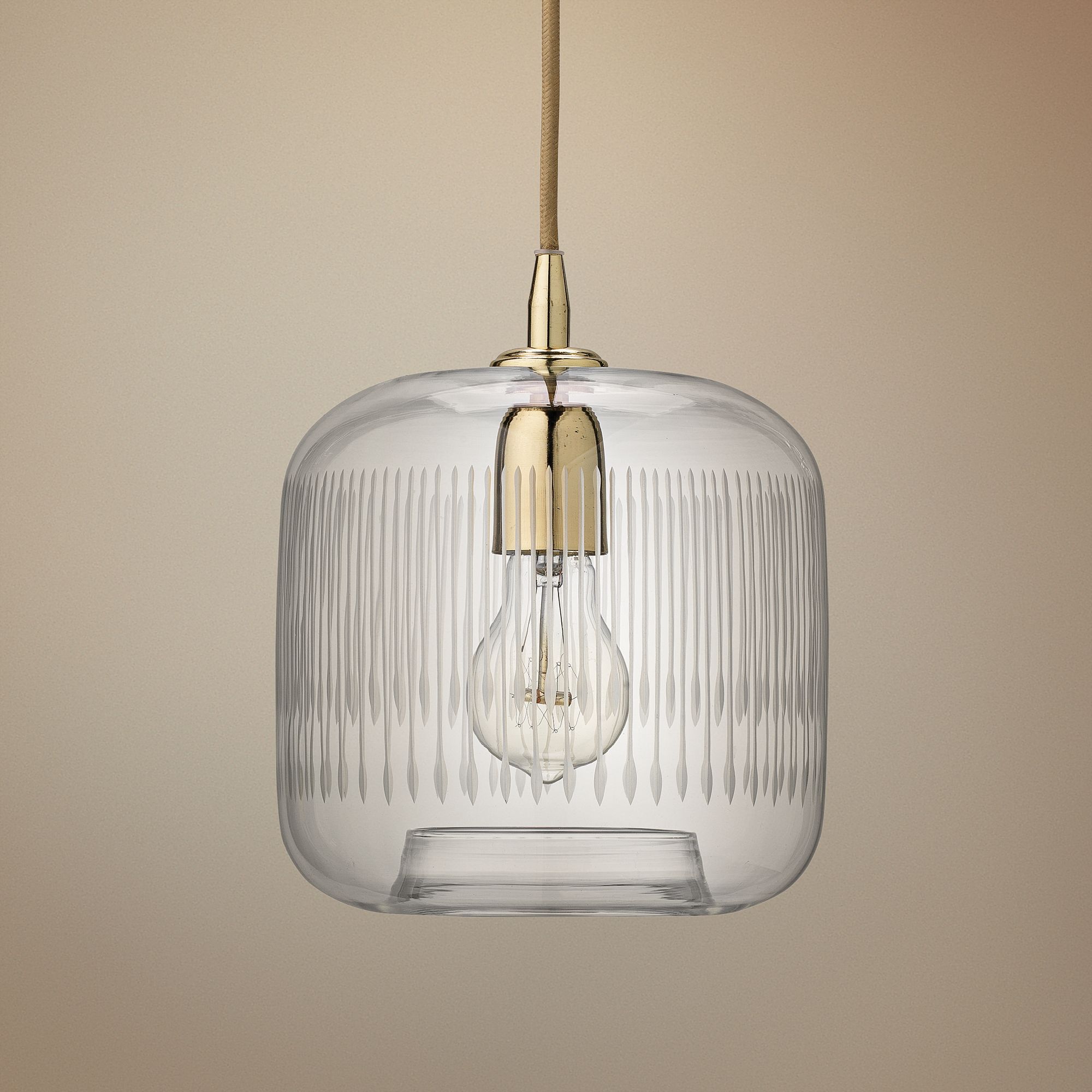 Contour 7 1/2" Wide Clear Glass with Brass Mini Pendant