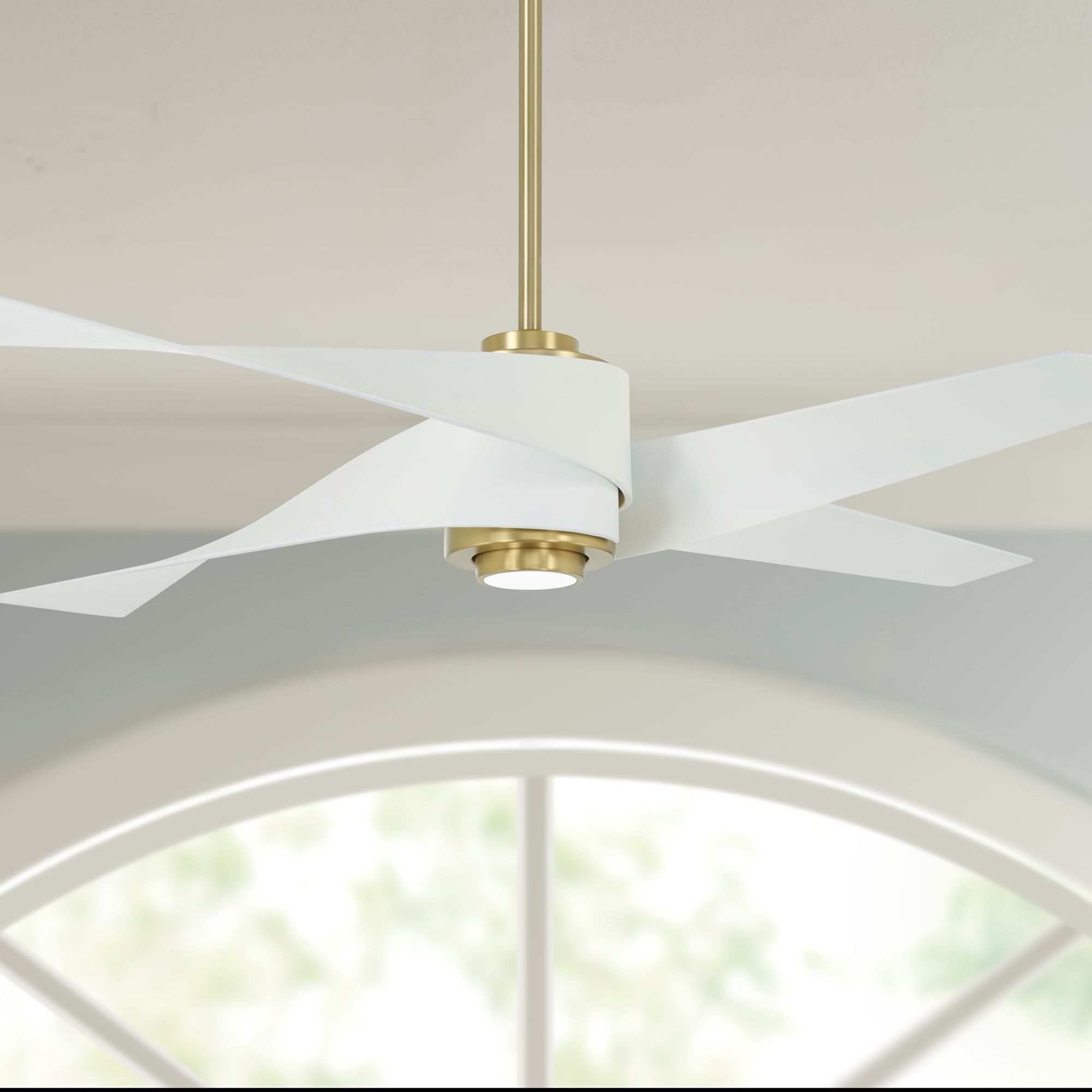 64" Minka Aire Artemis IV Soft Brass White Blades DC LED Ceiling Fan
