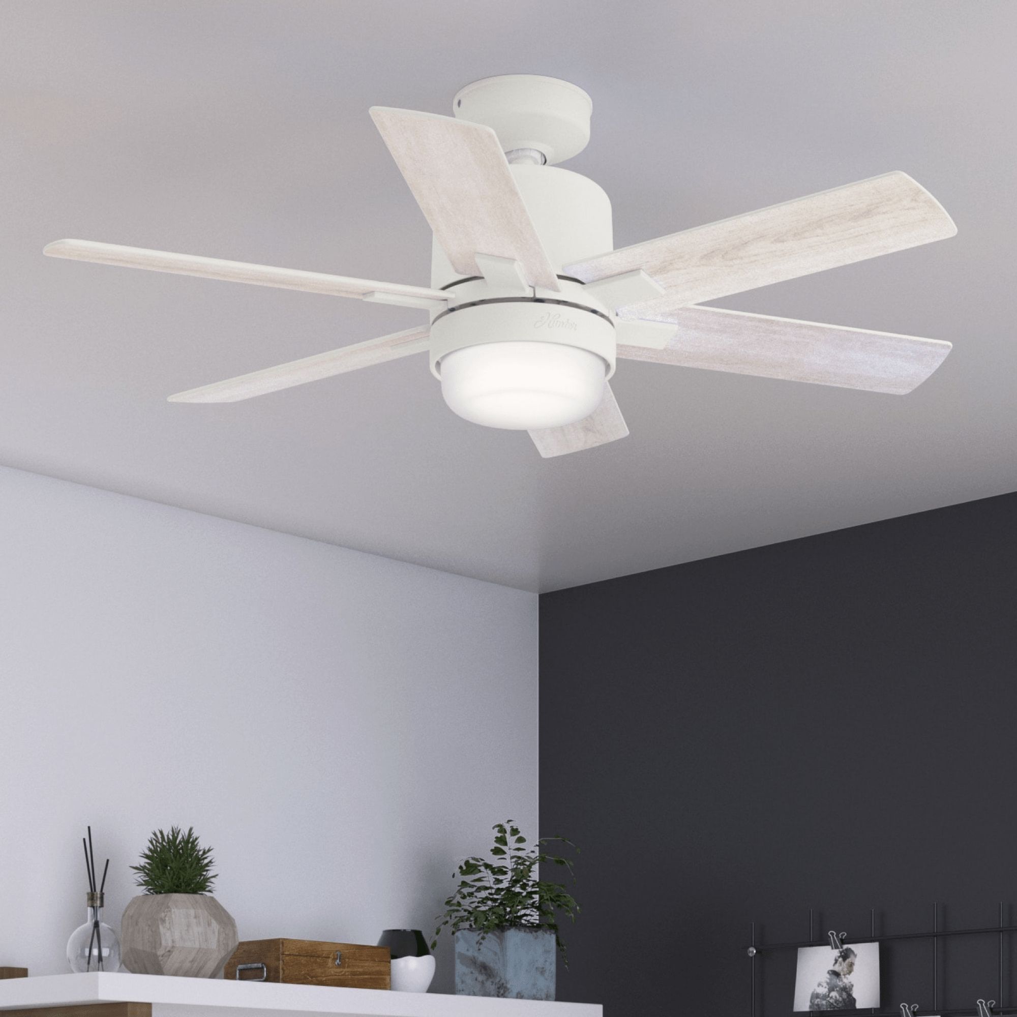 44" Hunter Radeon Matte White LED Smart Ceiling Fan