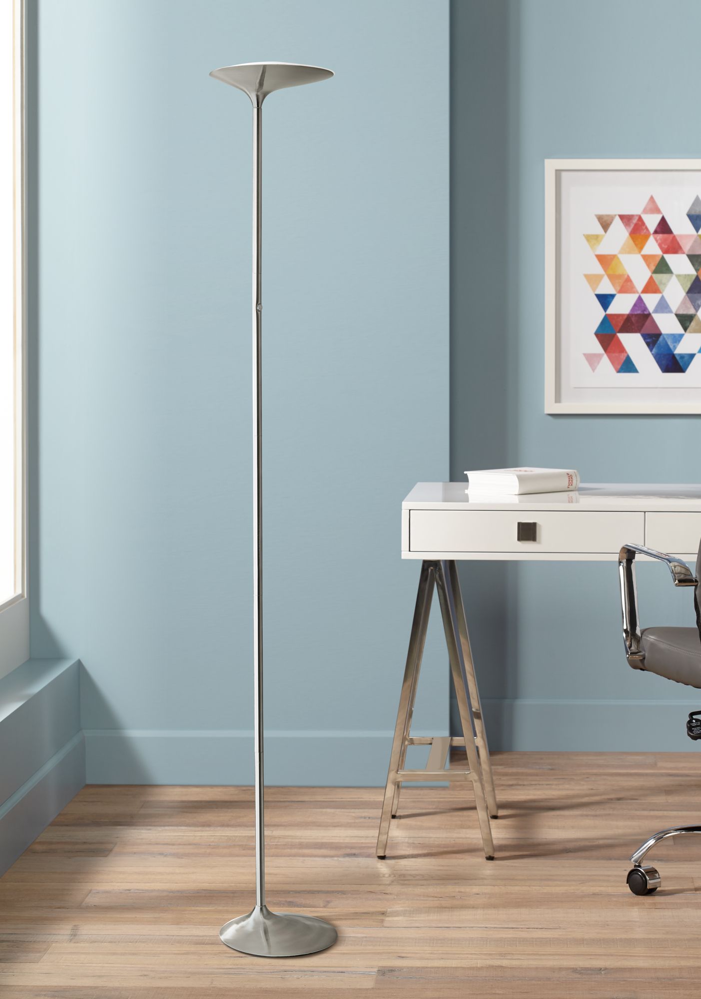 Kepler Brushed Nickel LED Modern Torchiere Floor Lamp