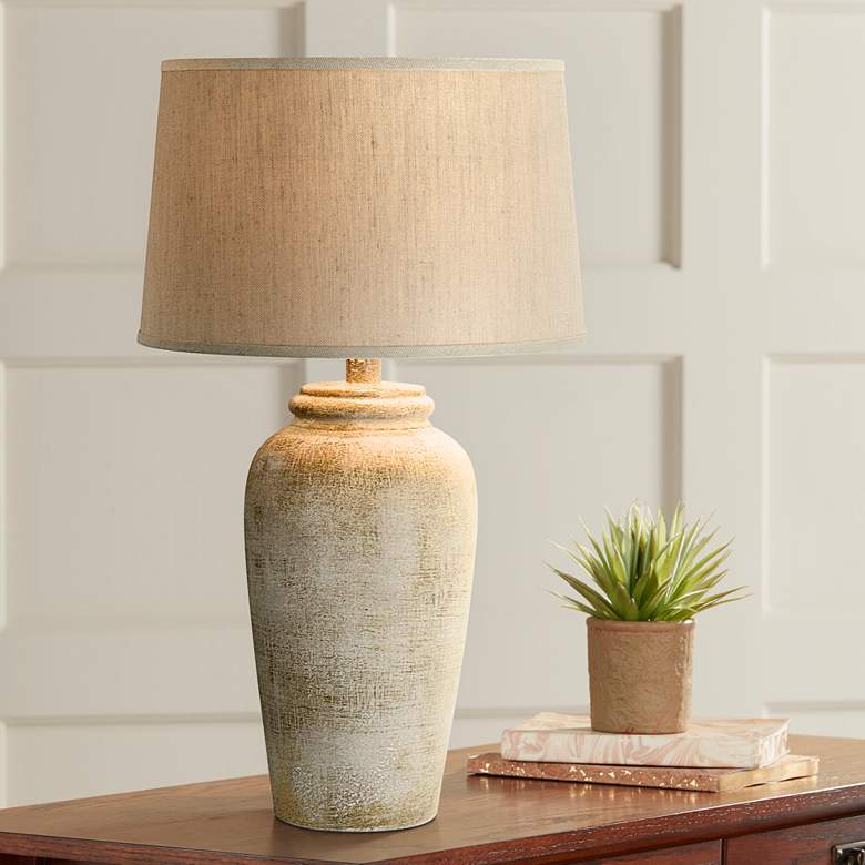 Lechee Sand Stone Finish Handcrafted Rustic Table Lamp
