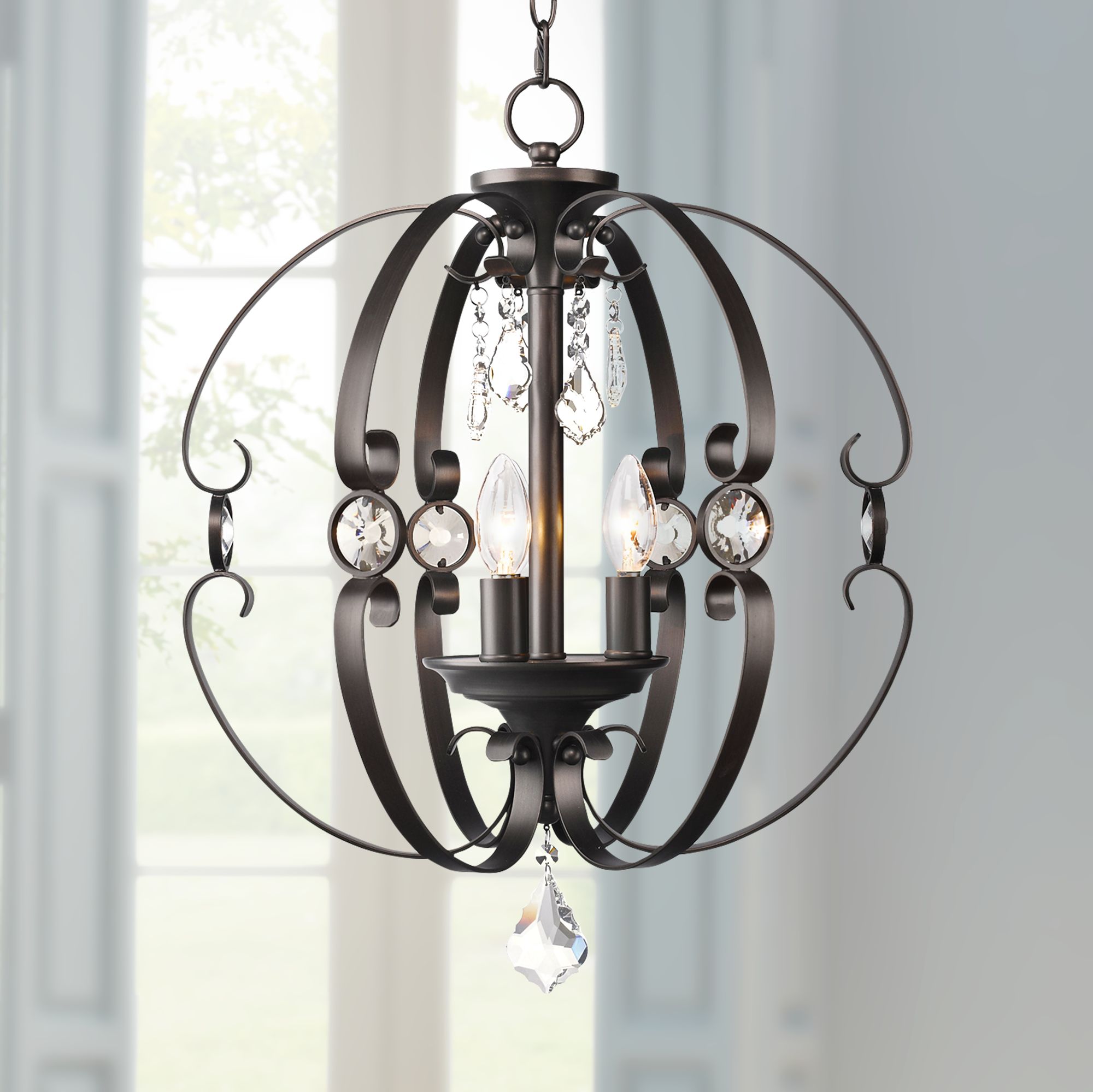 Ella 18" Wide Etruscan Bronze Open Sphere Foyer Pendant