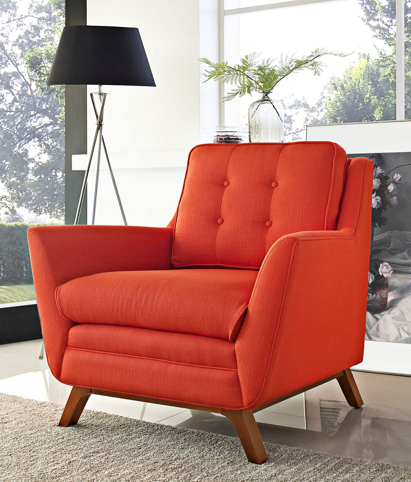 Beguile Atomic Red Fabric Tufted Armchair