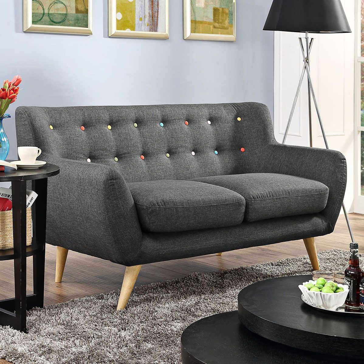 Remark Gray Fabric Tufted Loveseat 13H76 Lamps Plus