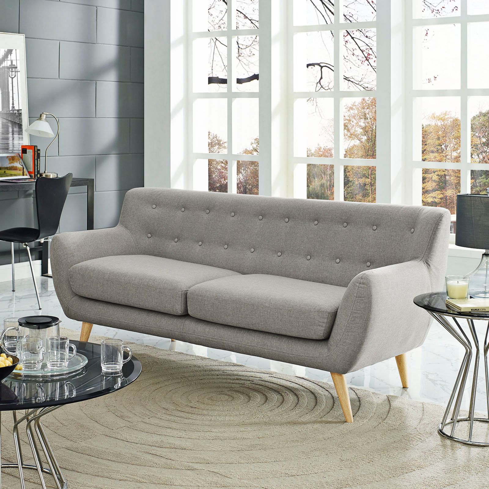 Remark Light Gray 74" Wide Fabric Tufted Sofa 13H83 Lamps Plus