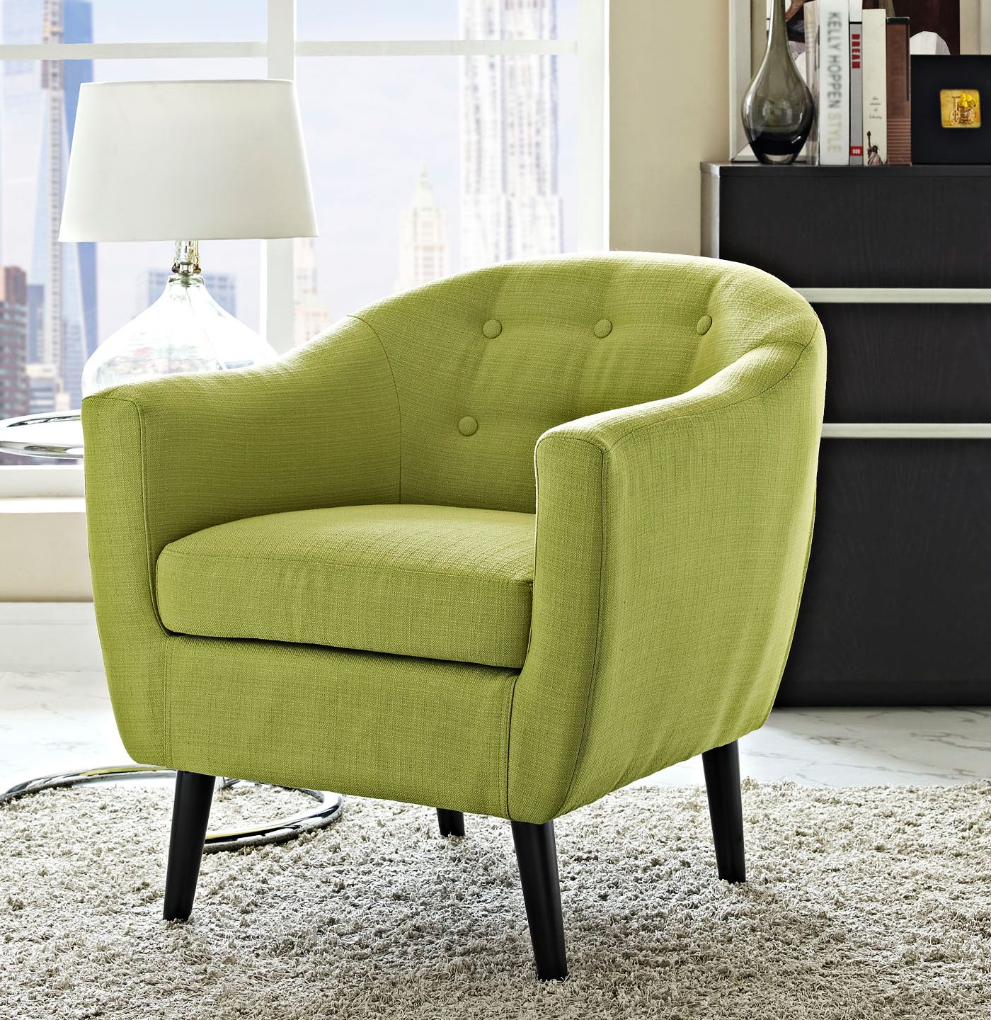 Wit Wheatgrass Fabric Tufted Armchair