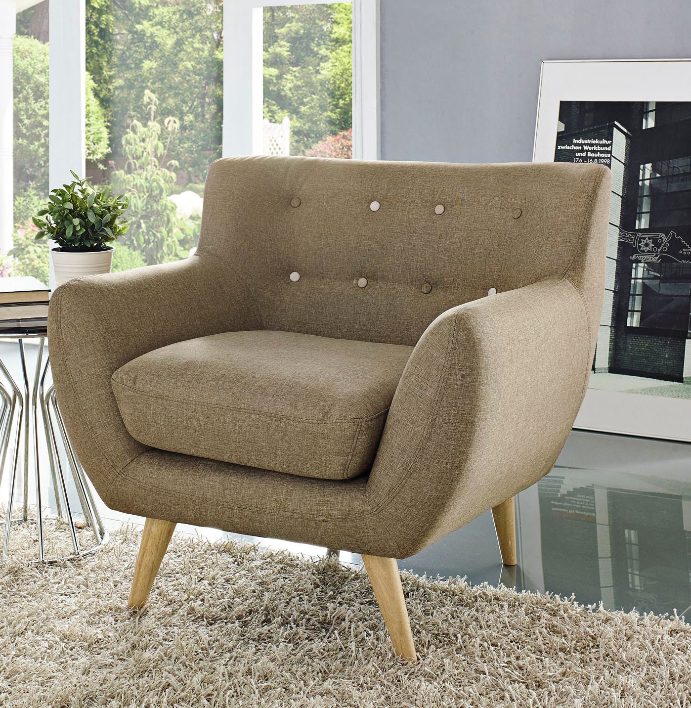 Remark Brown Fabric Tufted Armchair