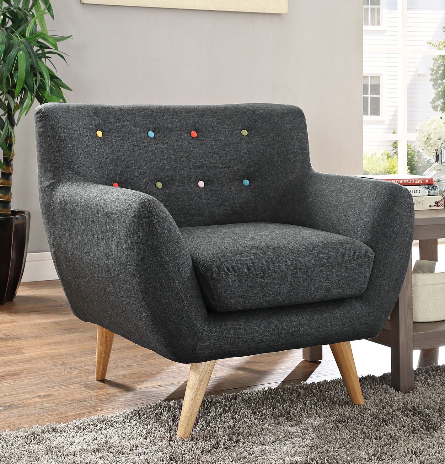 Remark Gray Fabric Tufted Armchair