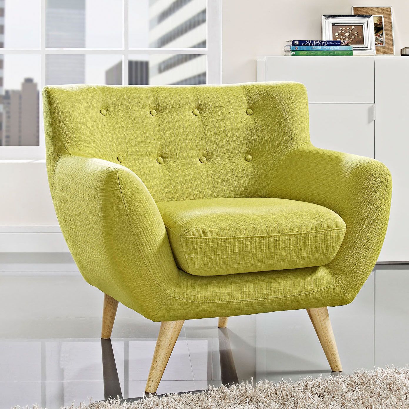 Remark Wheatgrass Fabric Tufted Armchair