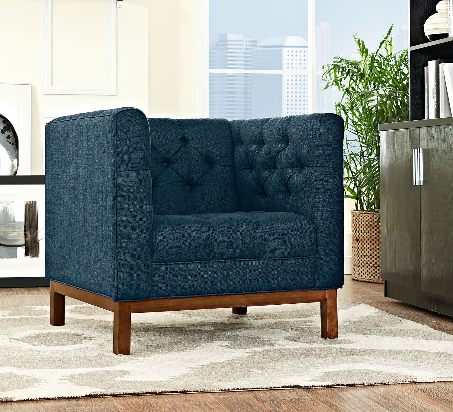 Panache Azure Fabric Tufted Armchair
