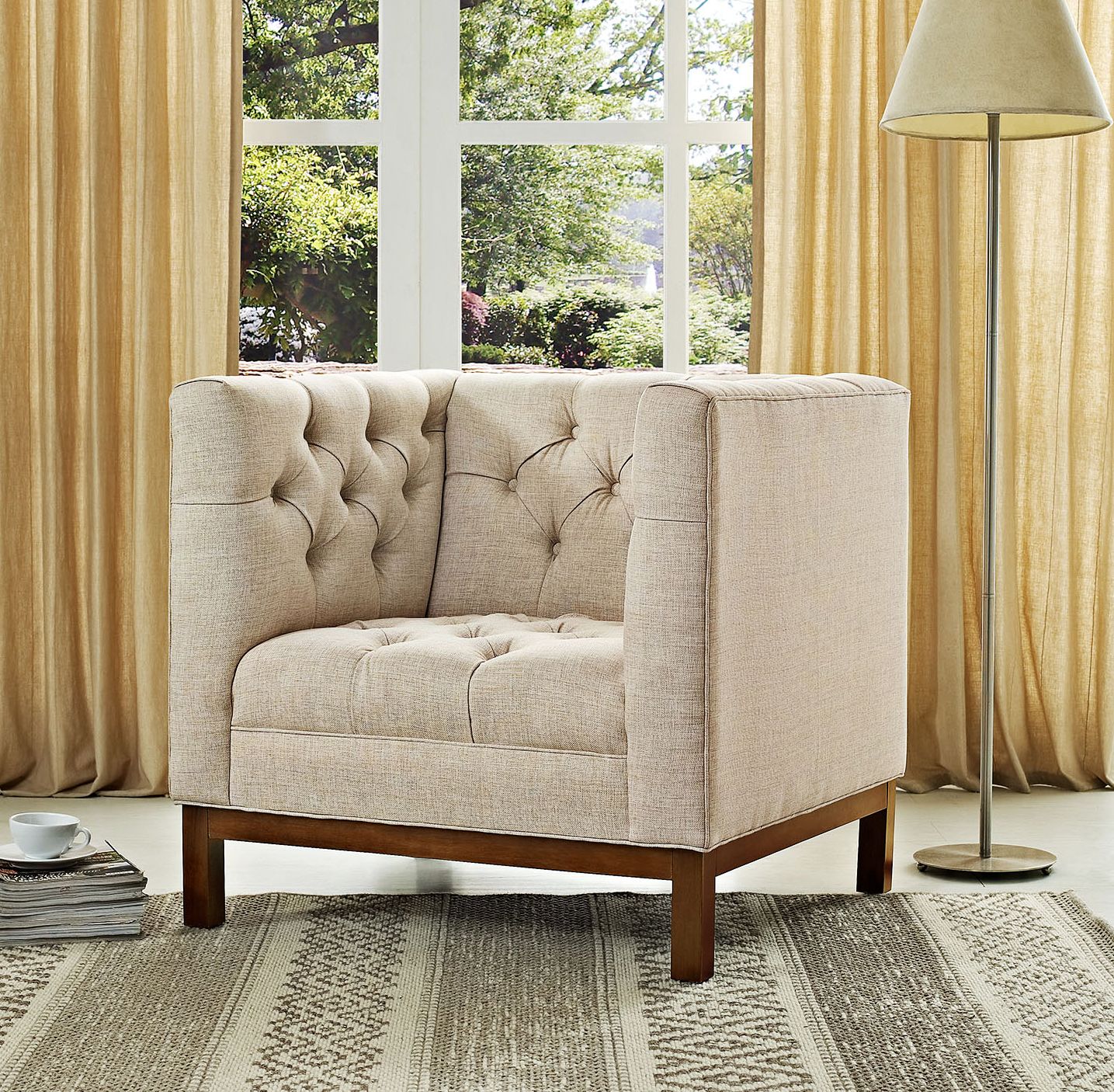 Panache Beige Fabric Tufted Armchair