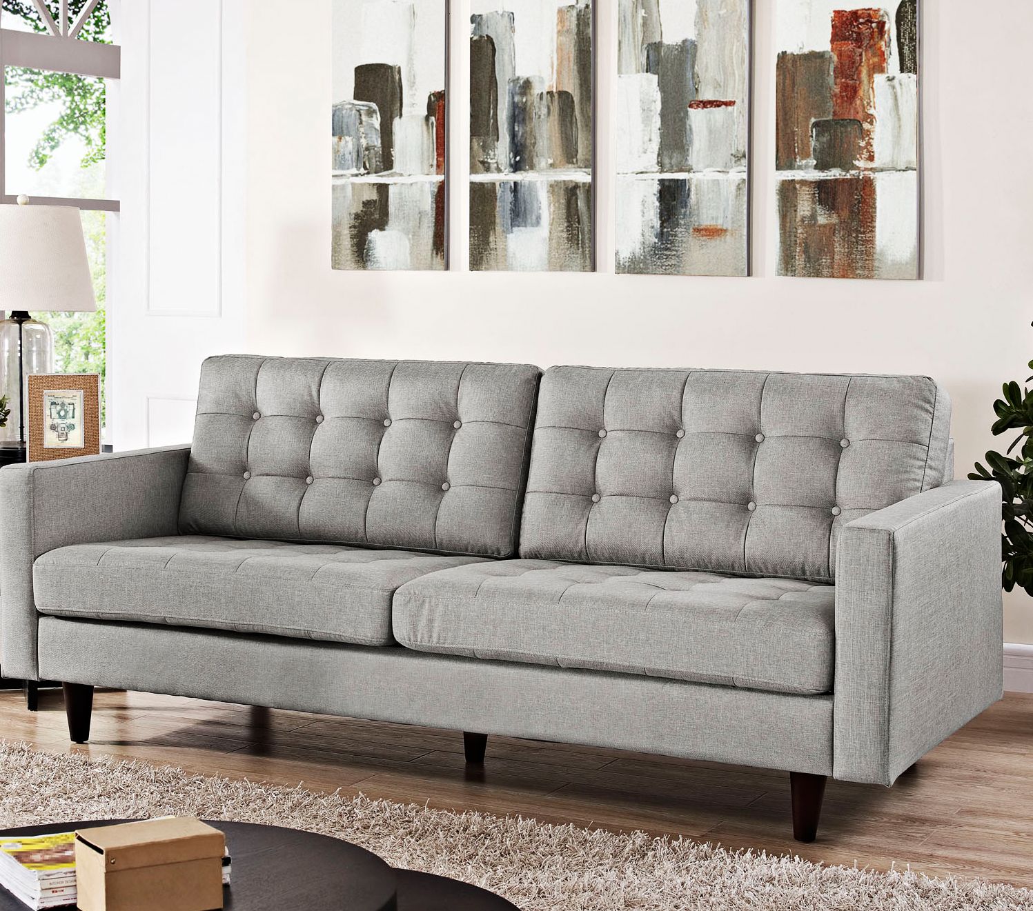 Empress Light Gray 84 1/2" Wide Fabric Tufted Sofa 13J64 Lamps Plus