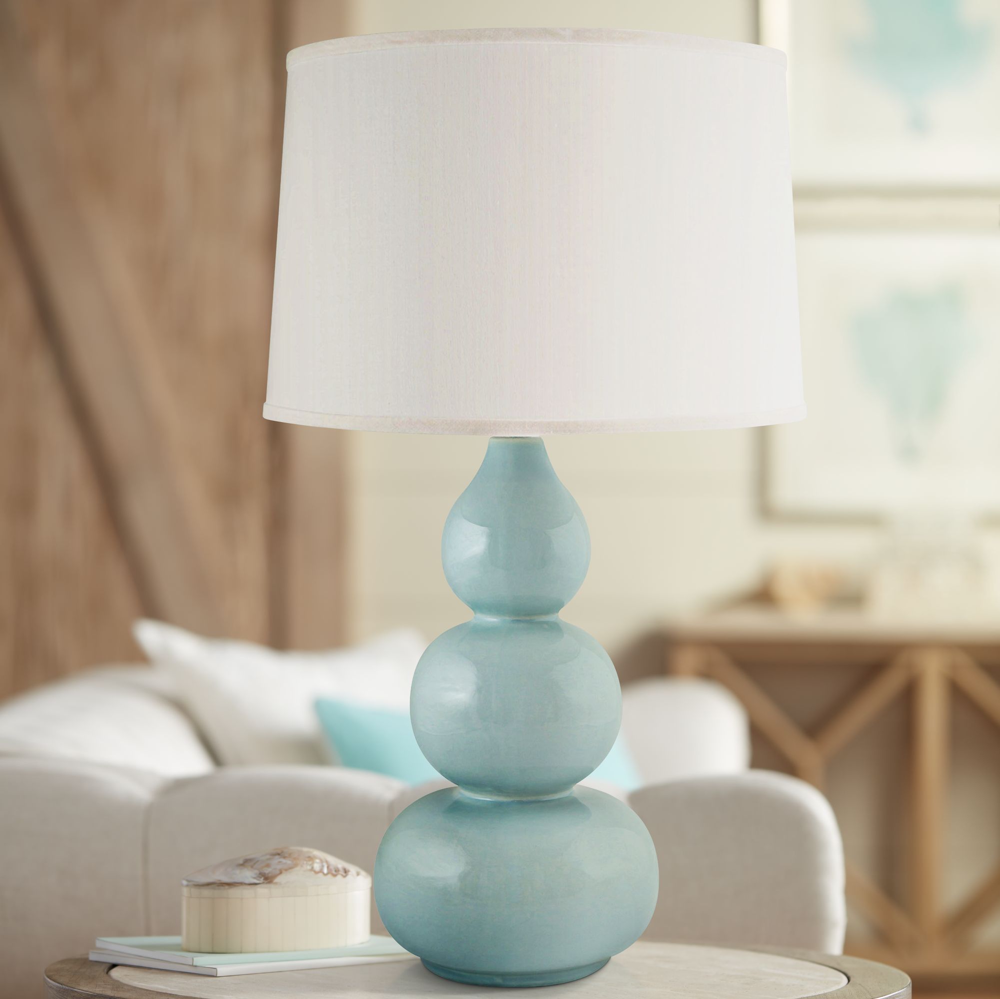 RiverCeramic Triple Gourd Gloss Mist Gray Table Lamp