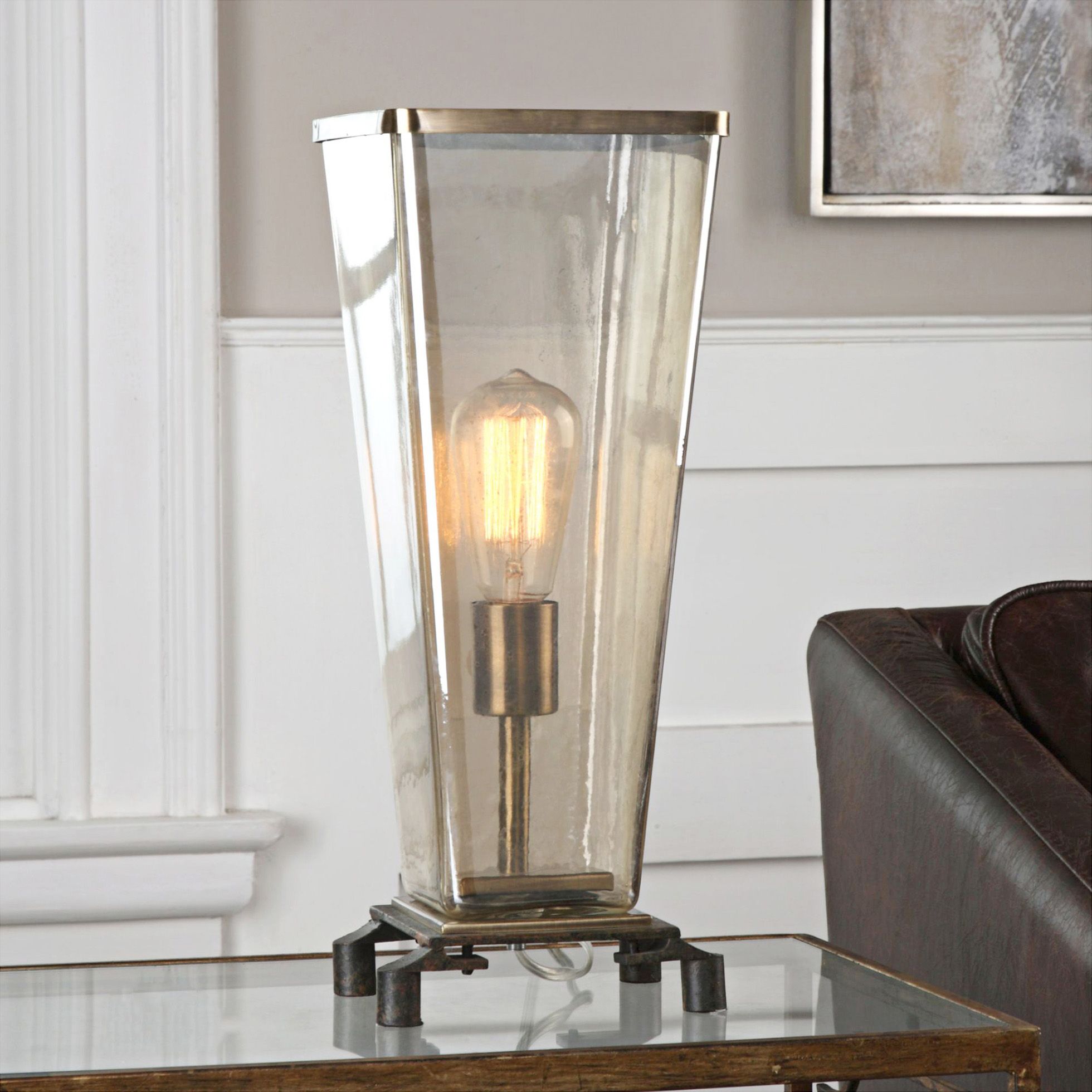 Uttermost Emidio Dark Rust Bronze Tapered Hurricane Table Lamp