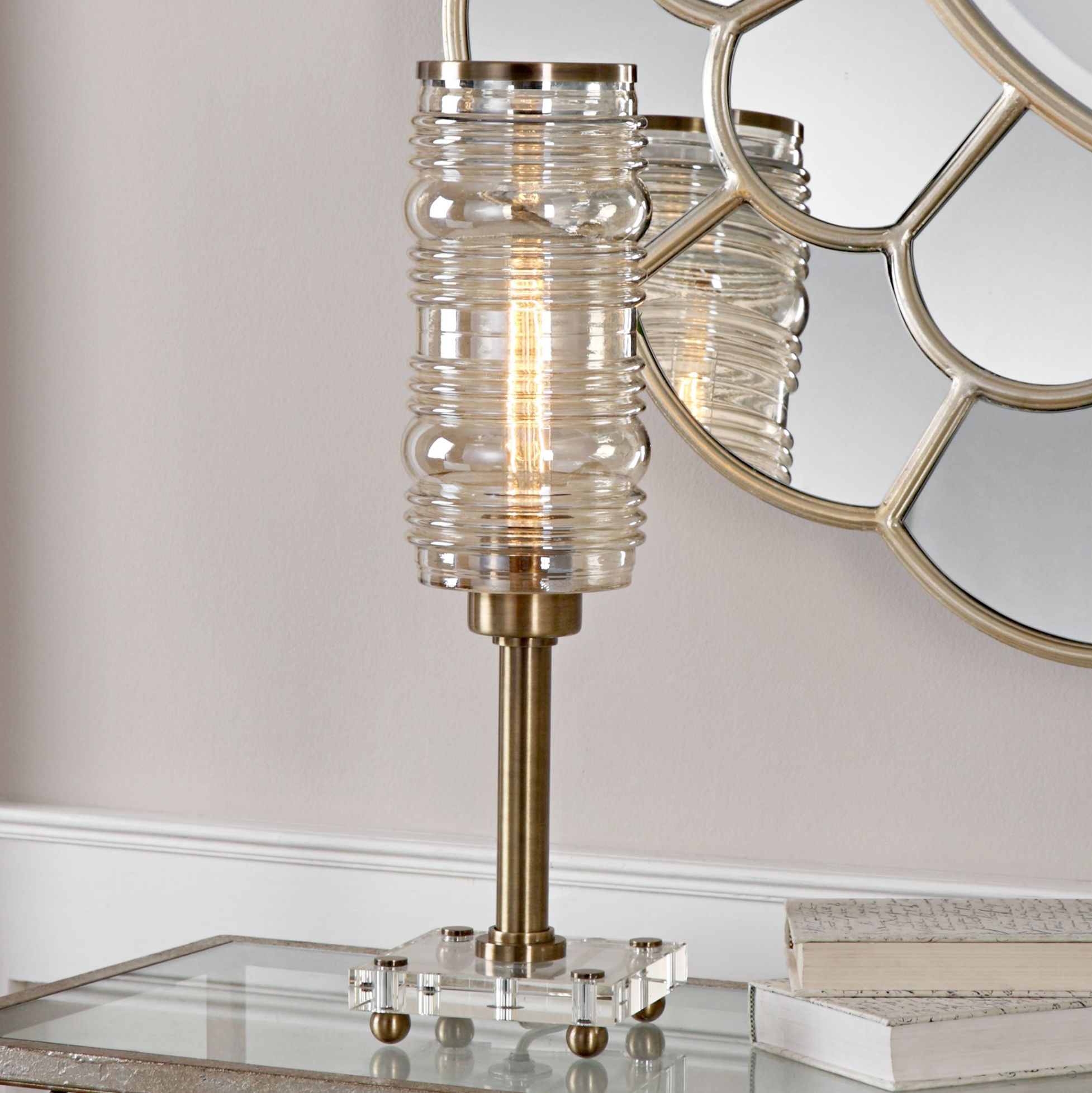 Uttermost Adelardo Antique Plated Brass Hurricane Table Lamp