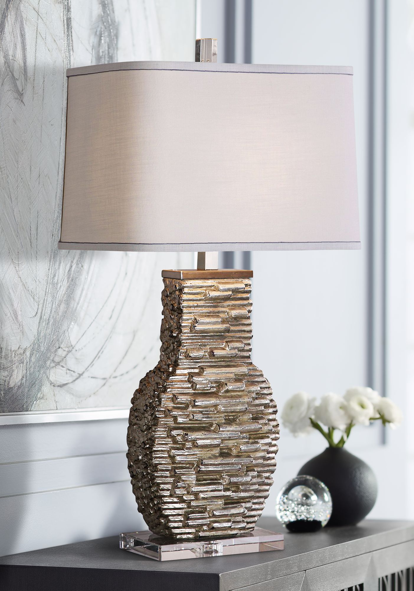 Uttermost Clavin Metallic Silver Ceramic Table Lamp