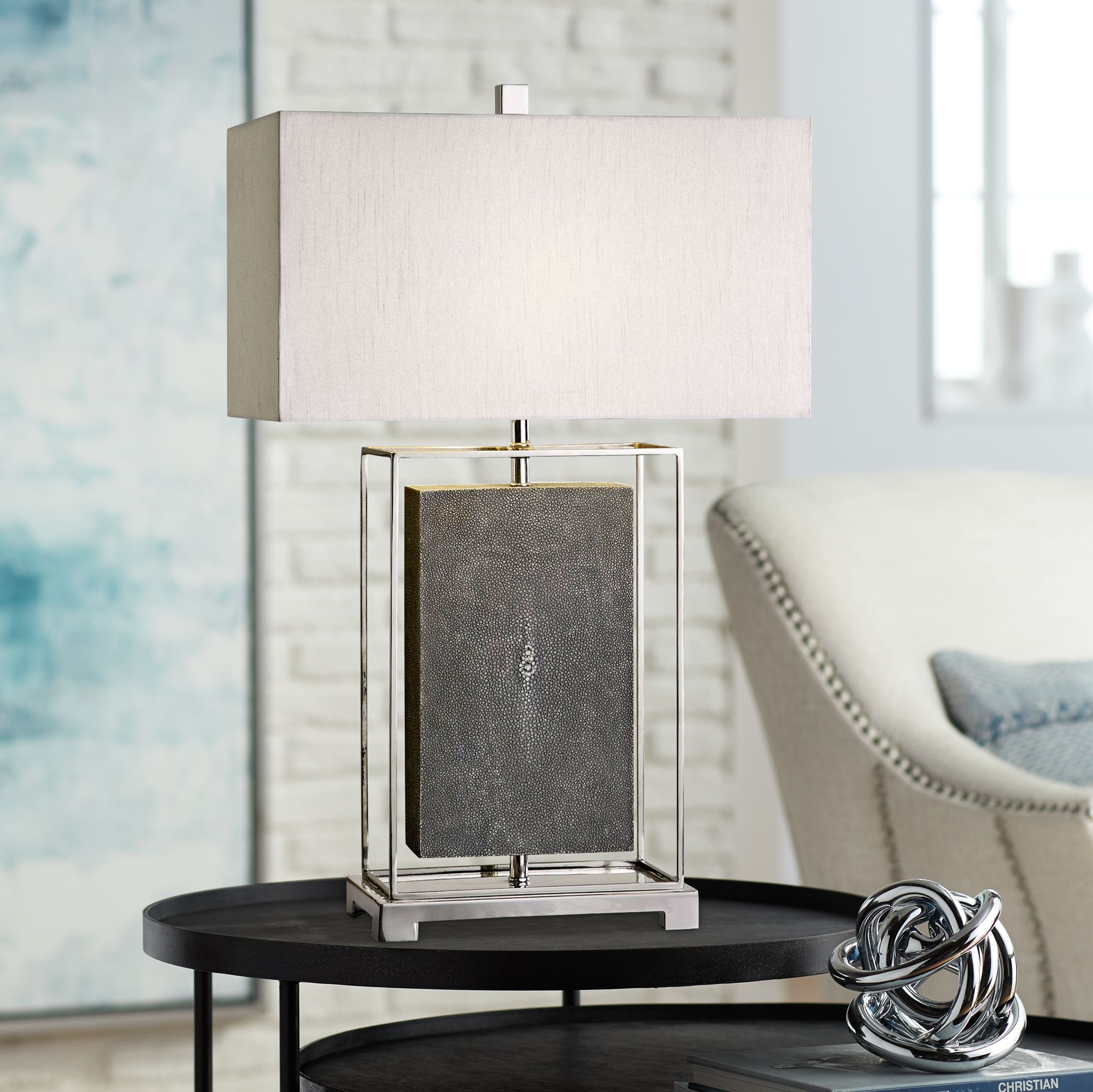 Uttermost Sakana Rubbed Gray Floating Rectangle Table Lamp
