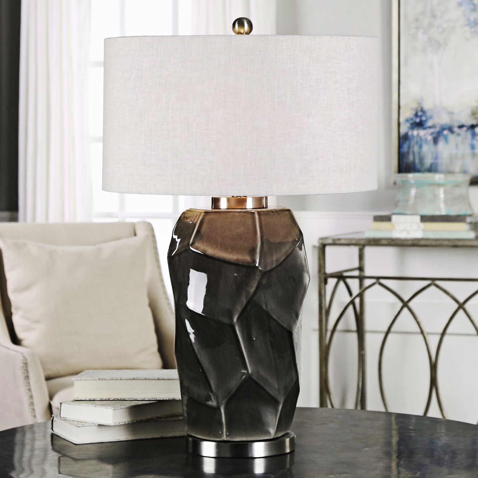 Uttermost Crayton Glossy Crackle Rock-Gray Table Lamp